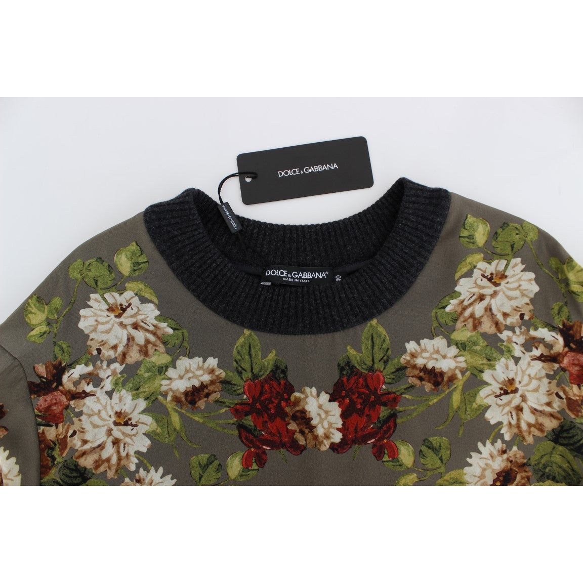 Dolce & Gabbana | Green Key Floral Print Silk Sweater | McRichard Designer Brands