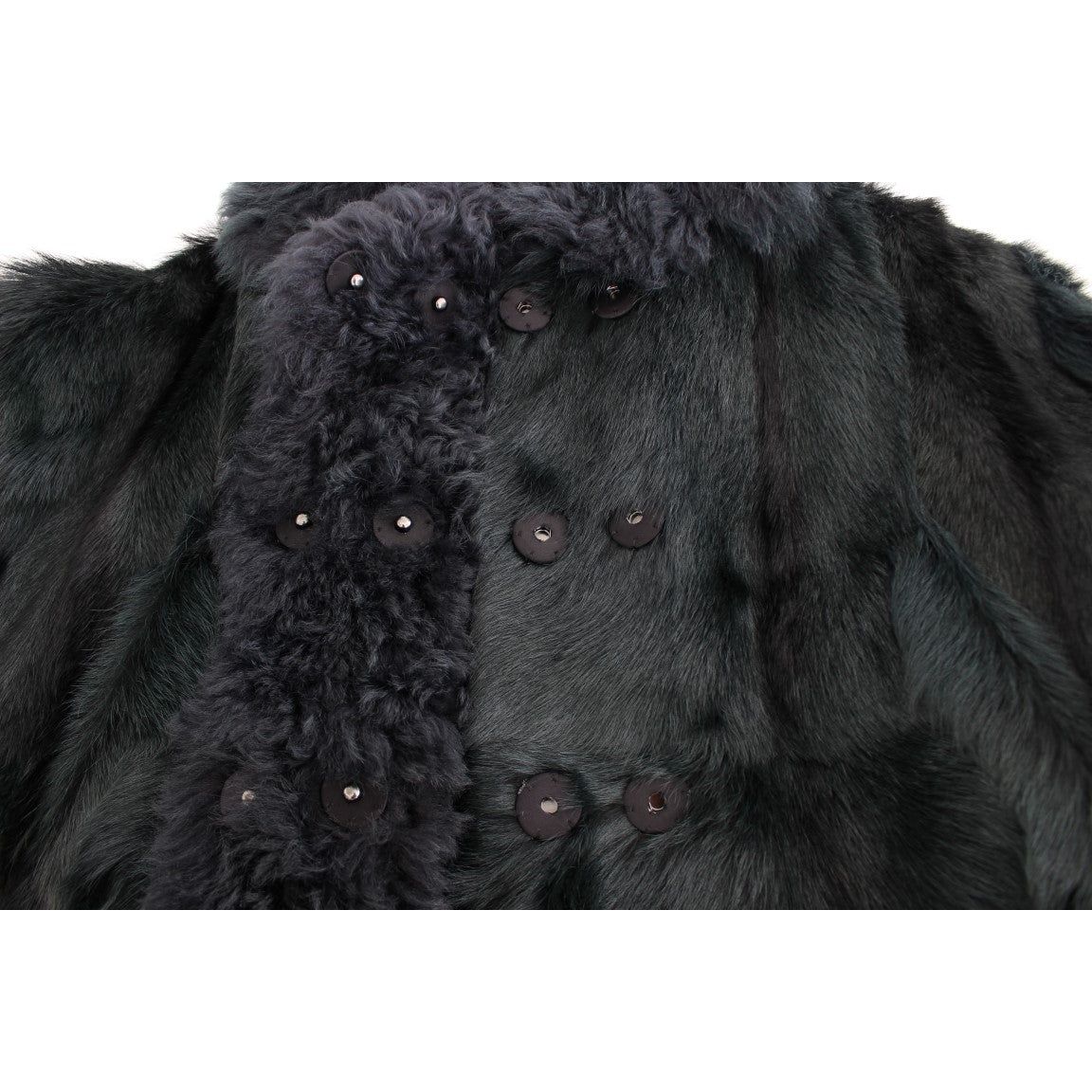 Dolce & Gabbana | Black Goat Fur Shearling Long Jacket Coat | McRichard Designer Brands