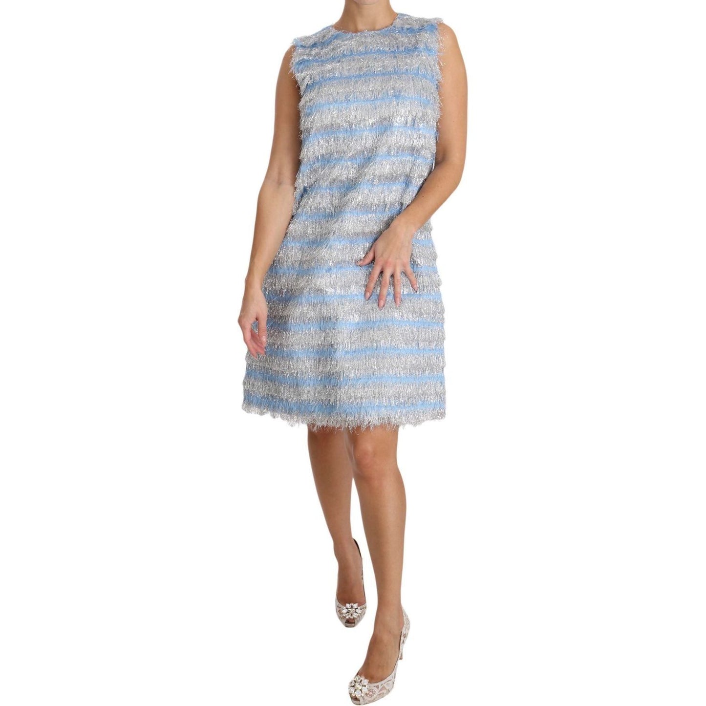 Dolce & Gabbana | Light Blue Silver Shift Gown Dress | McRichard Designer Brands