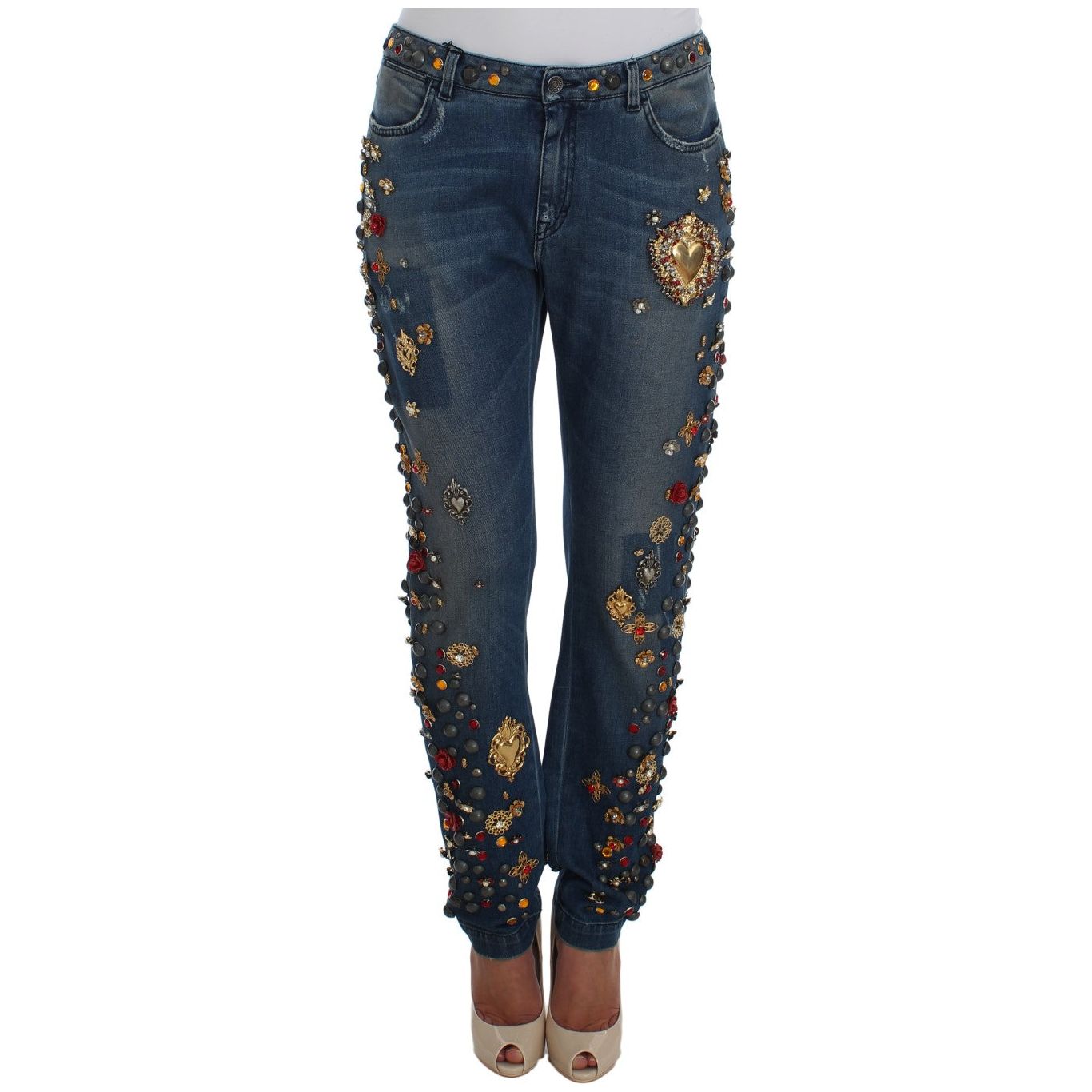 Dolce & Gabbana | Crystal Roses Heart Embellished Jeans | McRichard Designer Brands