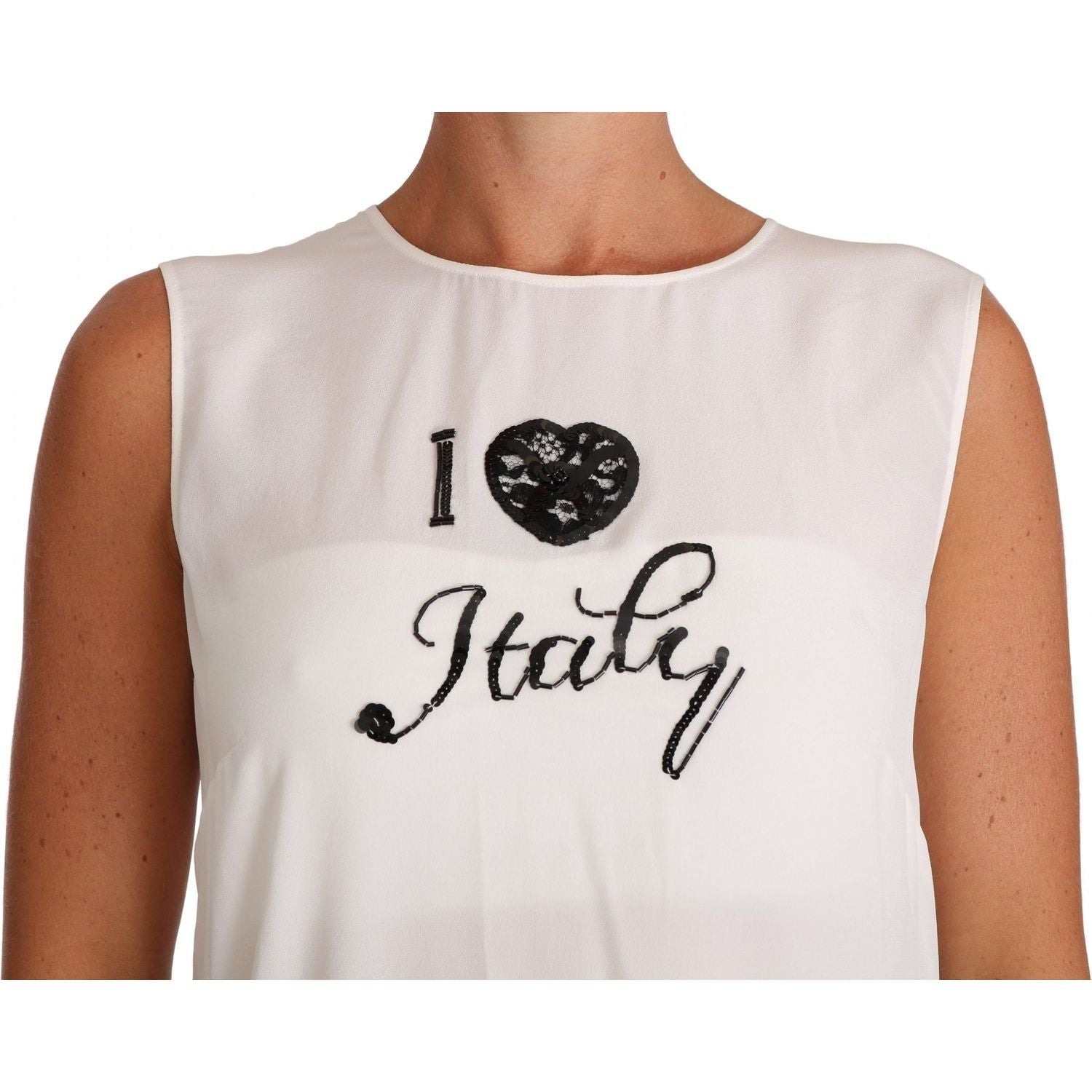 Dolce & Gabbana | White Silk I LOVE ITALY Cami T-shirt | McRichard Designer Brands