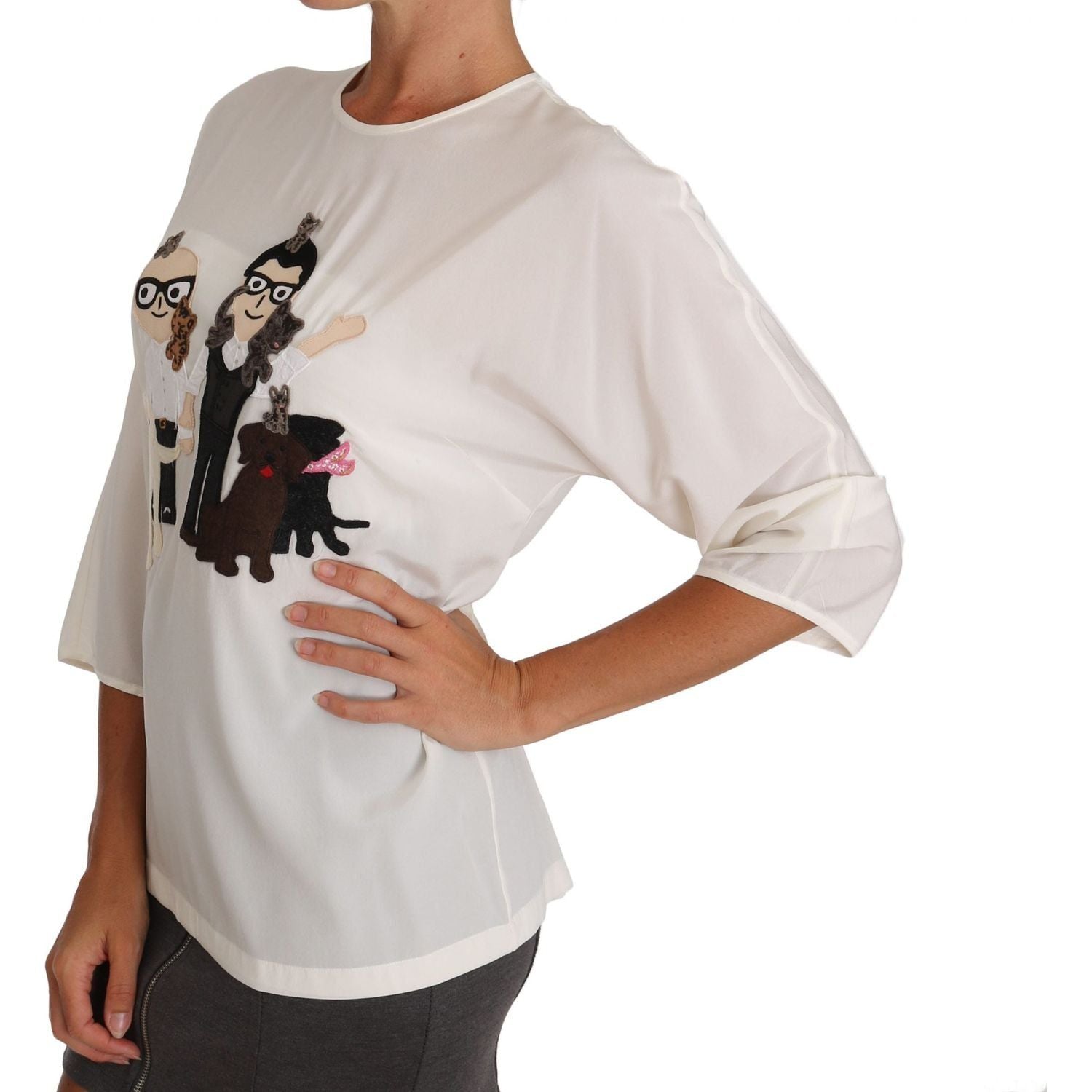 Dolce & Gabbana | White Silk #dgfamily Blouse T-shirt | McRichard Designer Brands