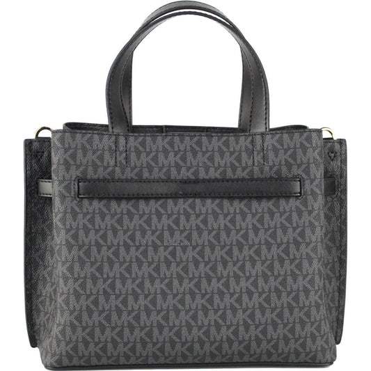 Michael Kors | Emilia Small Black Signature PVC Satchel Crossbody Handbag Purse - McRichard Designer Brands
