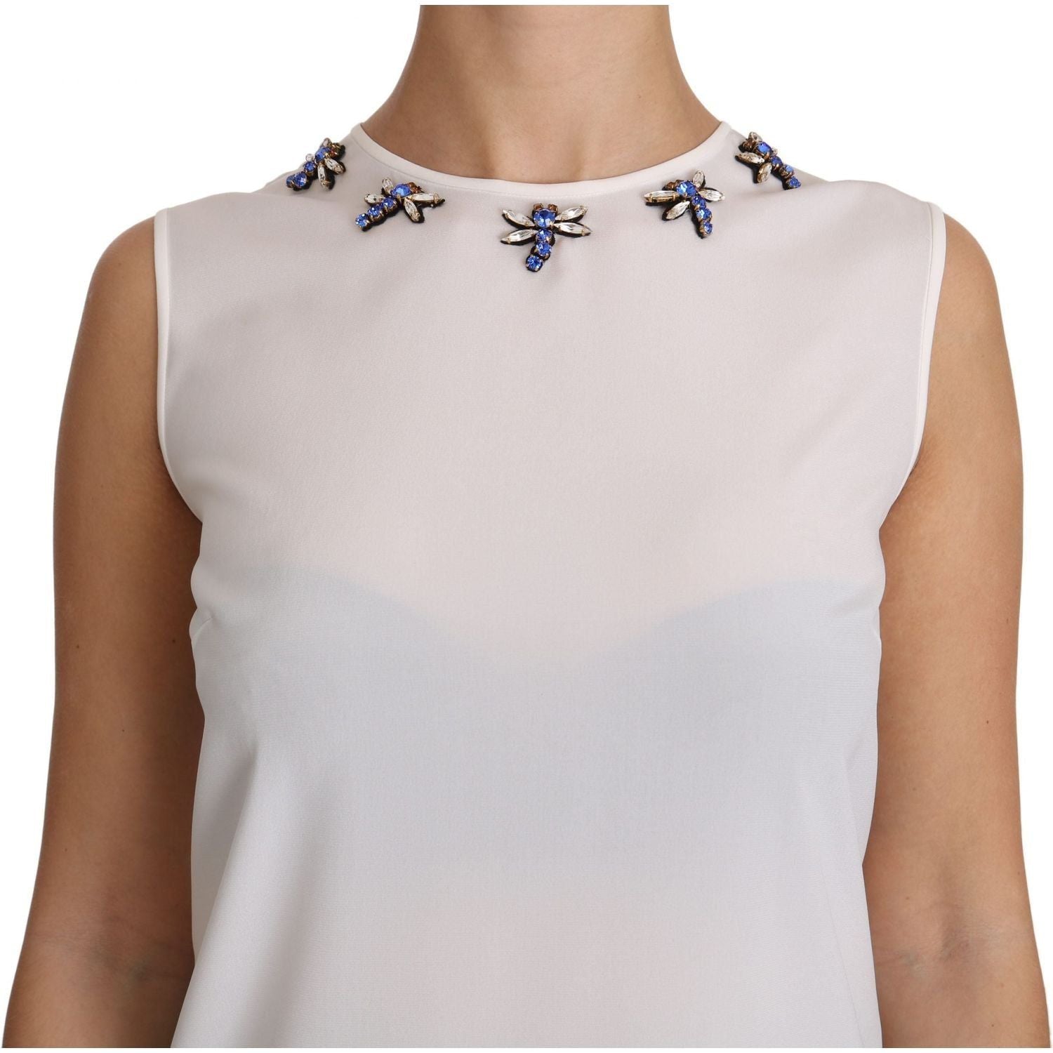 Dolce & Gabbana | White Silk Embellished Crystal Dragonfly Top | McRichard Designer Brands