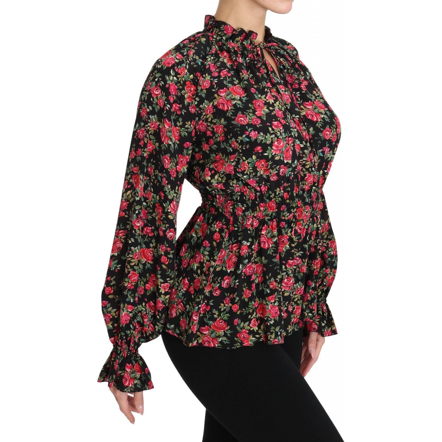 Dolce & Gabbana | Black Rose Print Floral Shirt Top Blouse | McRichard Designer Brands