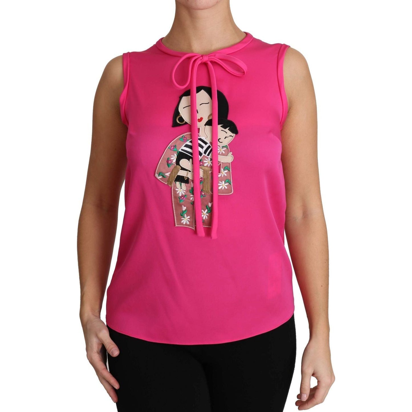 Dolce & Gabbana | Pink Family Silk Tank  Mama Blouse Top Shirt | McRichard Designer Brands