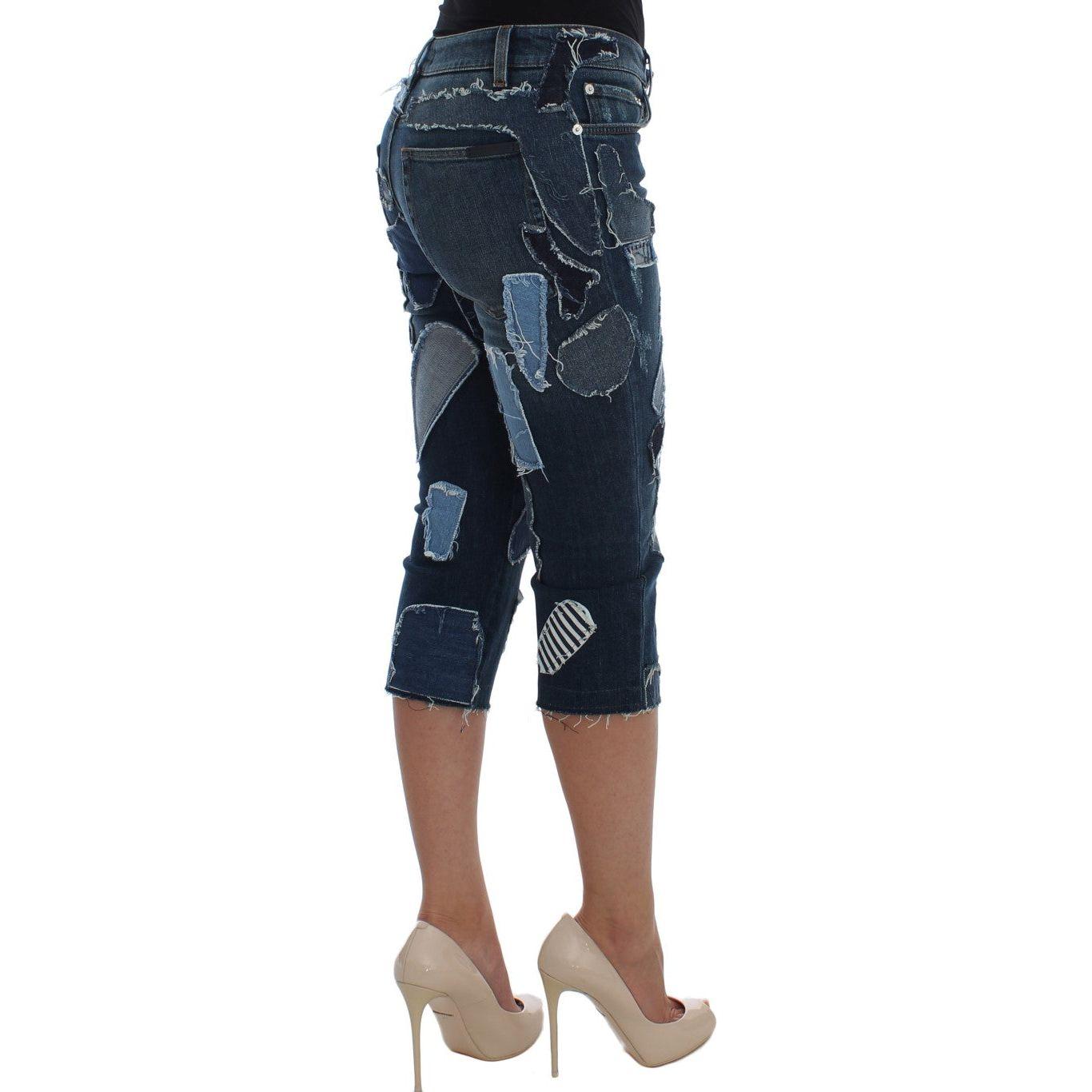 Dolce & Gabbana | Stretch Blue Patchwork Jeans Shorts | McRichard Designer Brands