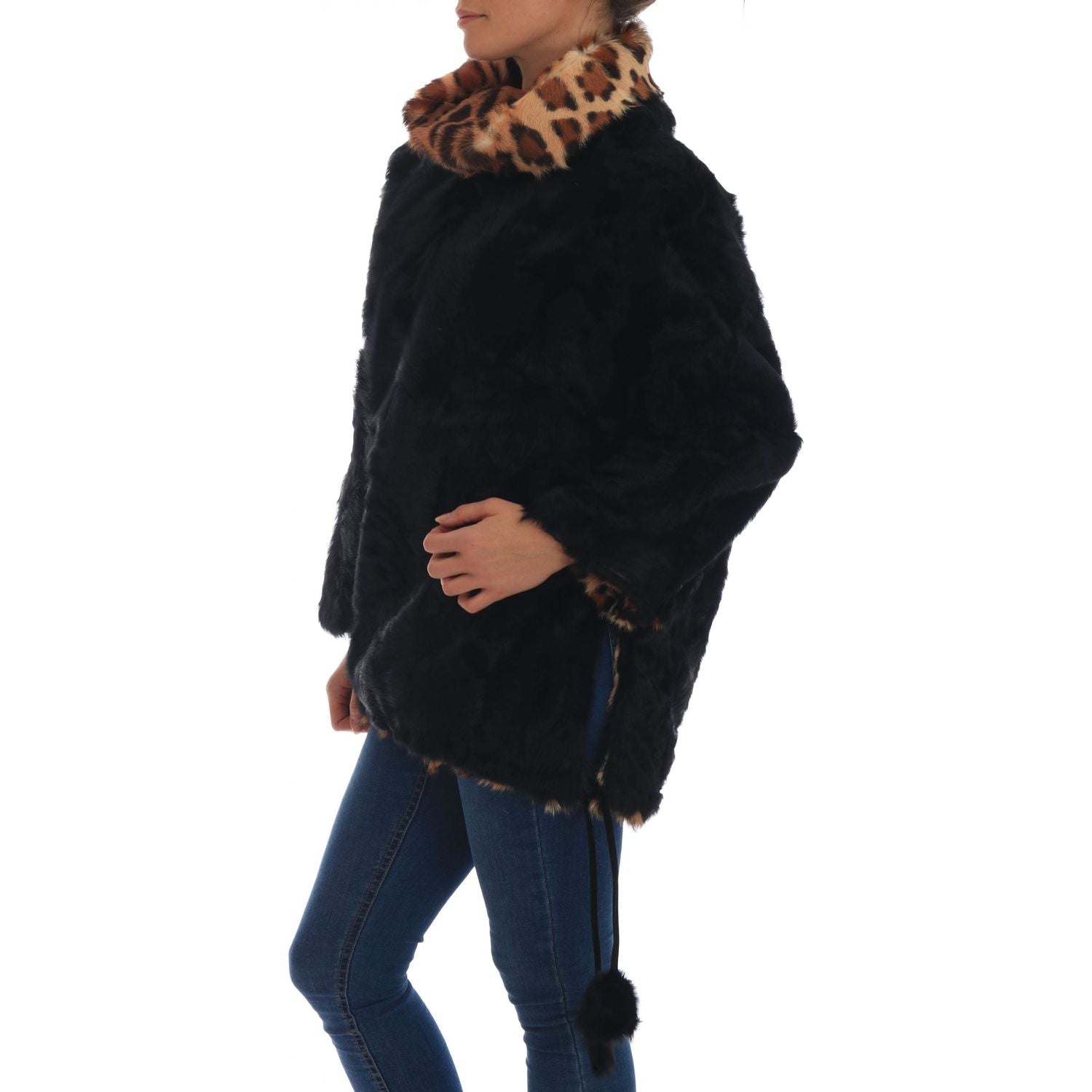 Dolce & Gabbana | Black Lamb Leopard Print Fur Coat Jacket | McRichard Designer Brands