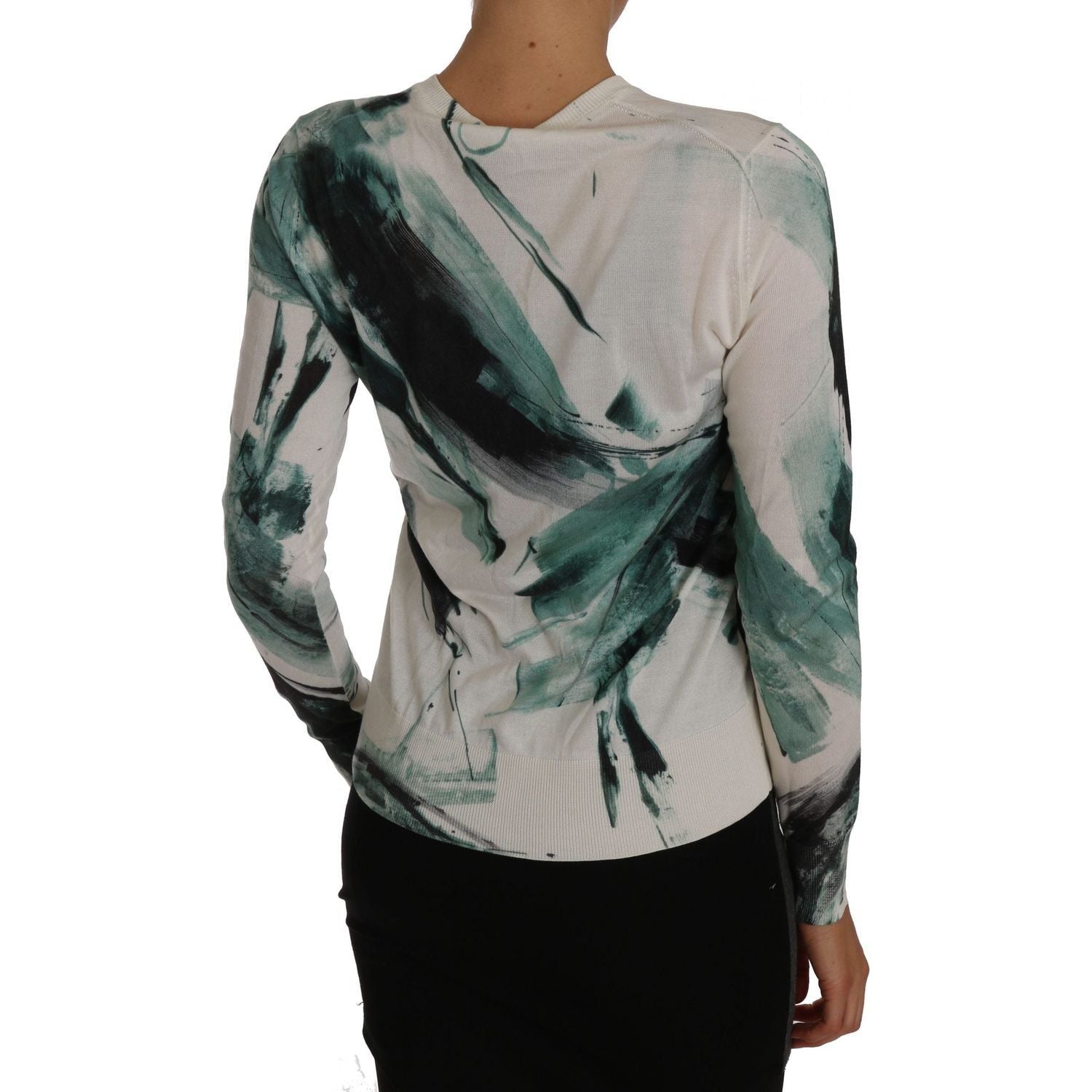 Dolce & Gabbana | White Silk Cardigan Lightweight Paint Stroke Sweater | McRichard Designer Brands