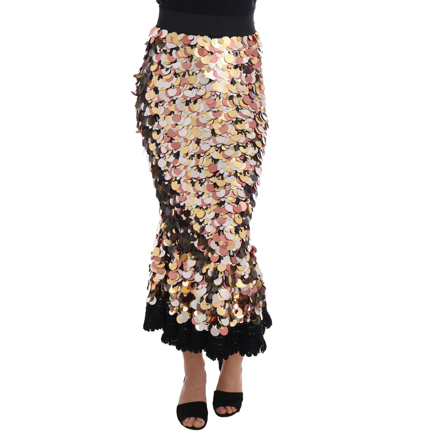 Dolce & Gabbana | Gold Sequined Peplum High Waist Skirt | McRichard Designer Brands