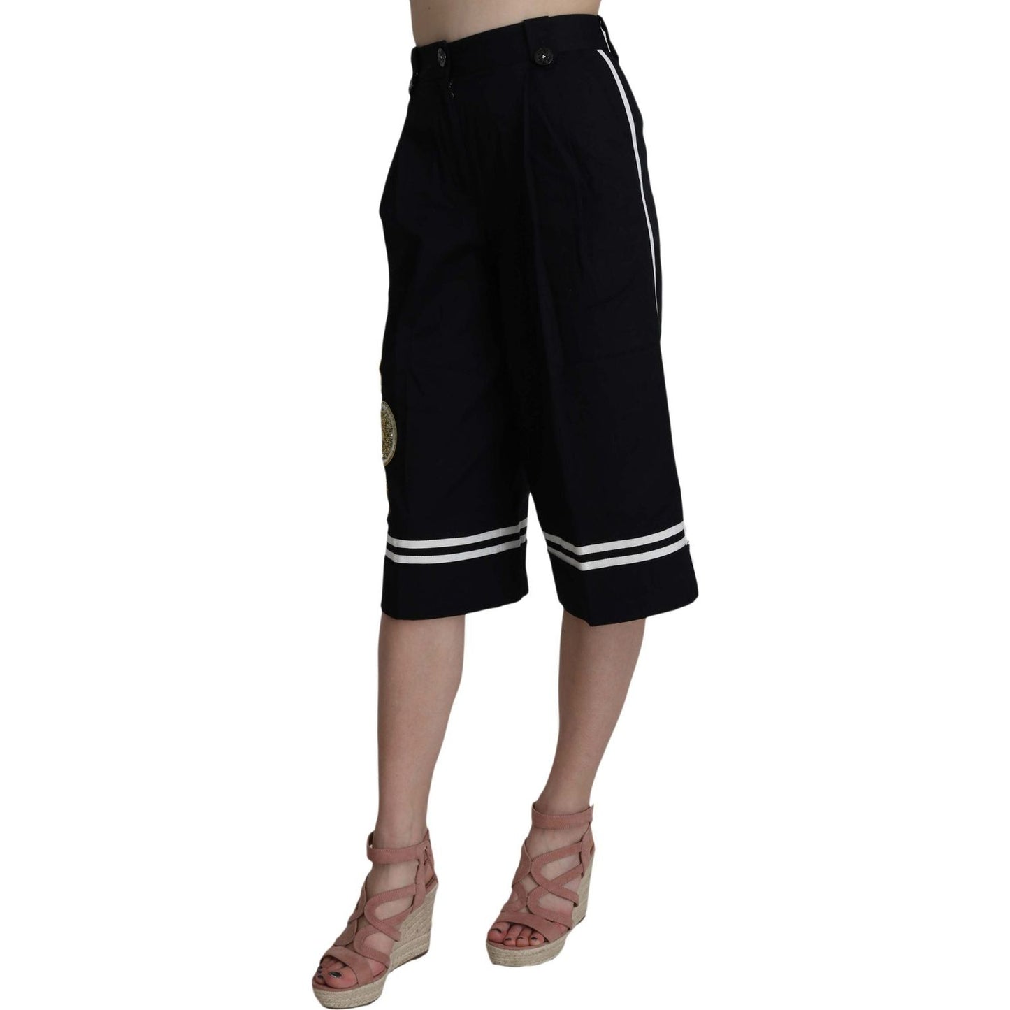 Dolce & Gabbana | Black Cotton Cropped Embellished Pants | McRichard Designer Brands
