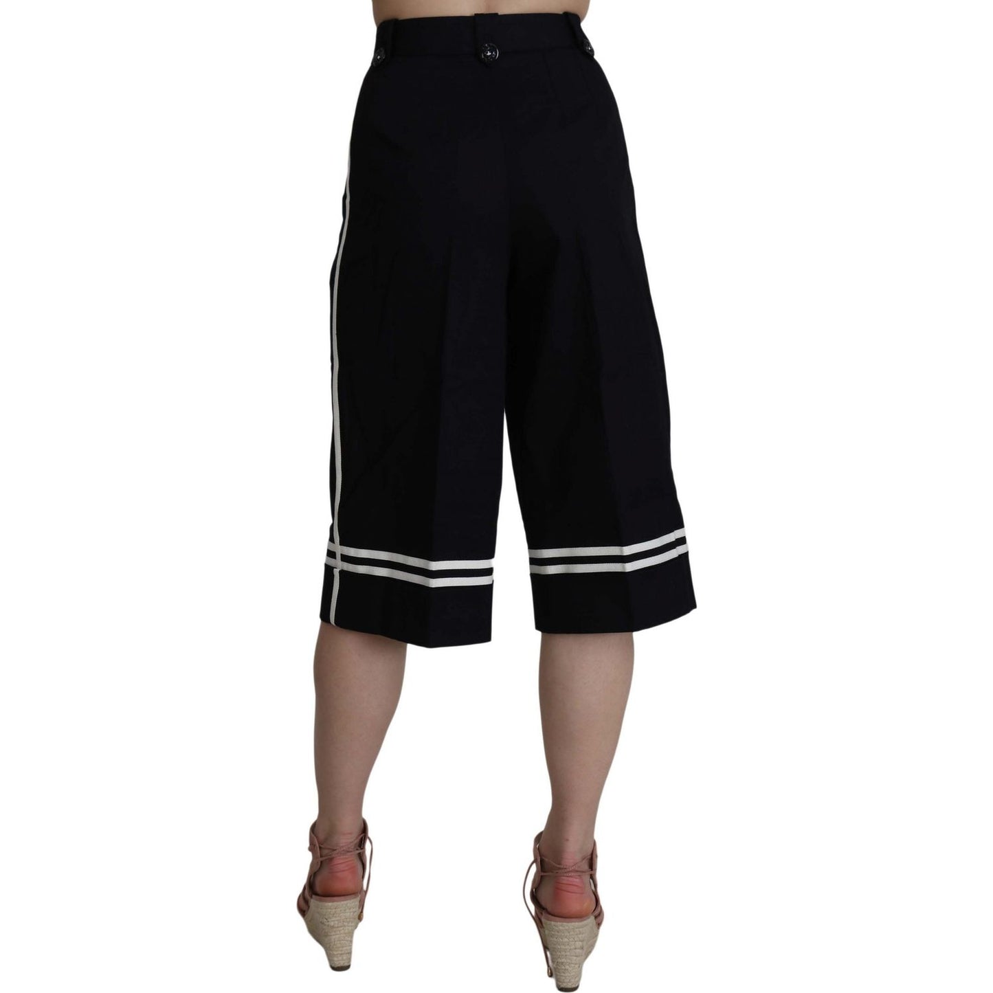 Dolce & Gabbana | Black Cotton Cropped Embellished Pants | McRichard Designer Brands