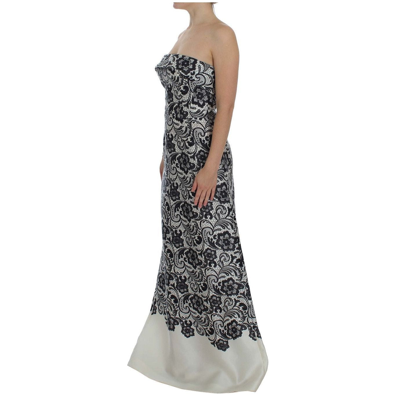 Dolce & Gabbana | White Floral Lace Silk Corset Maxi Dress | McRichard Designer Brands