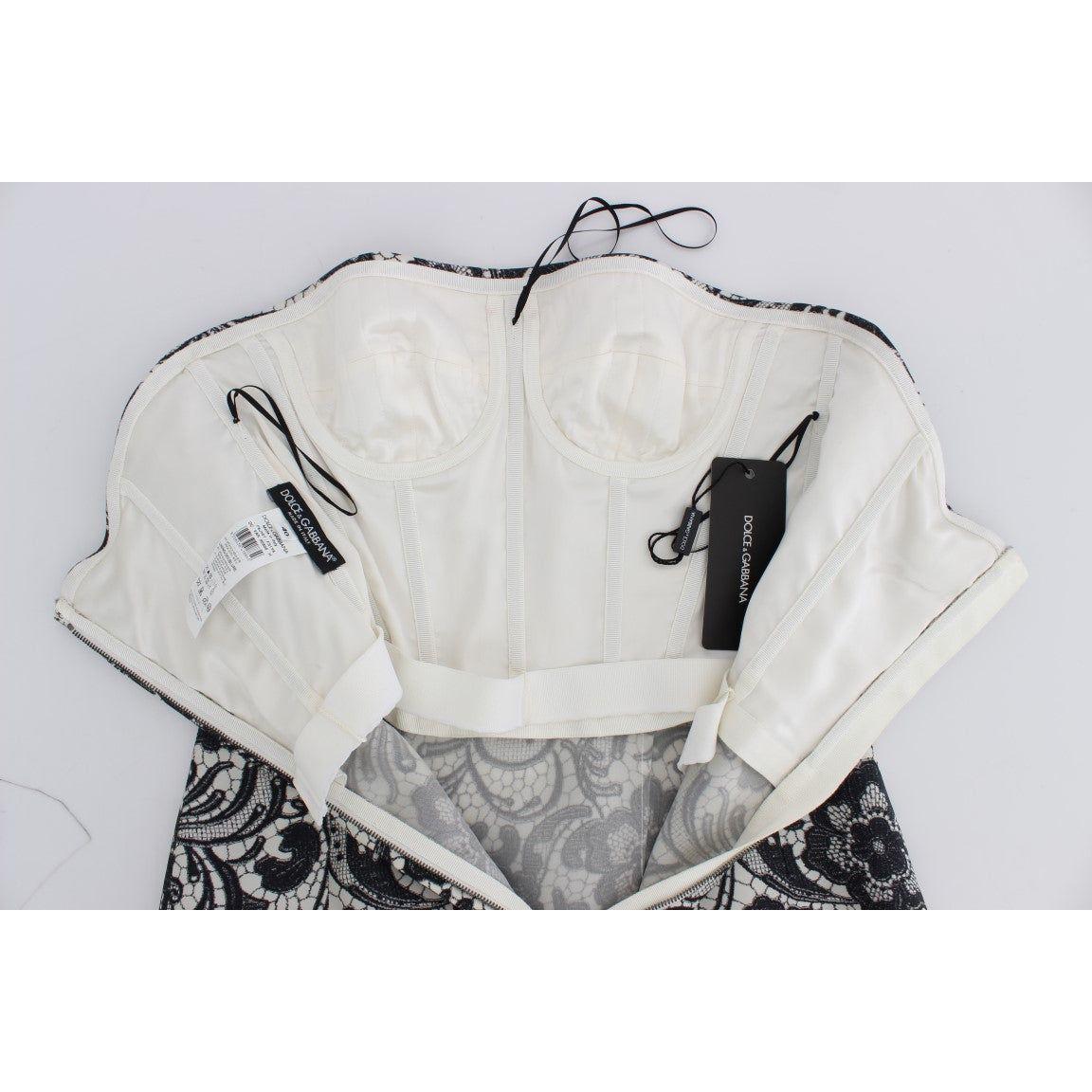Dolce & Gabbana | White Floral Lace Silk Corset Maxi Dress | McRichard Designer Brands