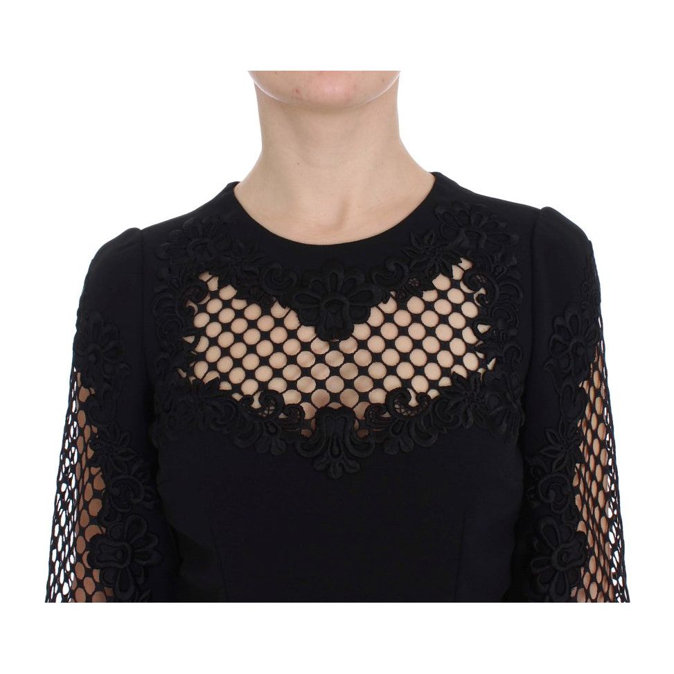 Dolce & Gabbana | Black Ricamo Wool Stretch Maxi Dress | McRichard Designer Brands