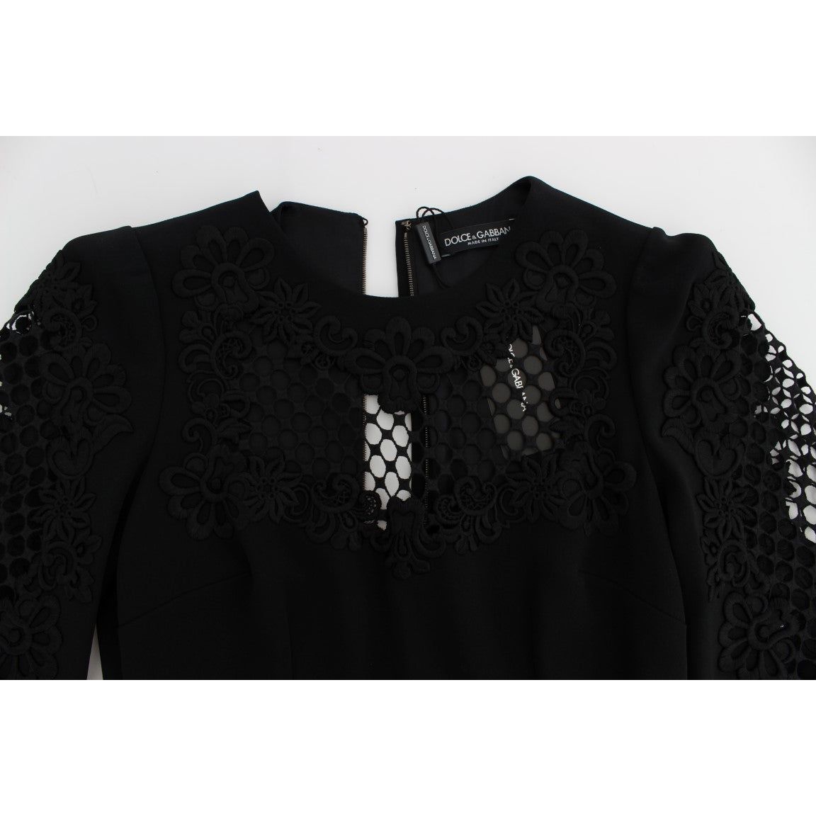 Dolce & Gabbana | Black Ricamo Wool Stretch Maxi Dress | McRichard Designer Brands