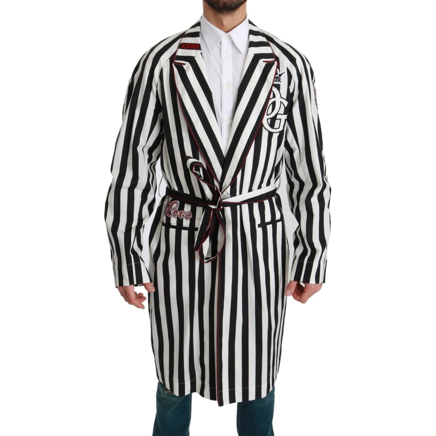 Dolce & Gabbana | Black Coat Nightgown  White Cotton Robe | McRichard Designer Brands