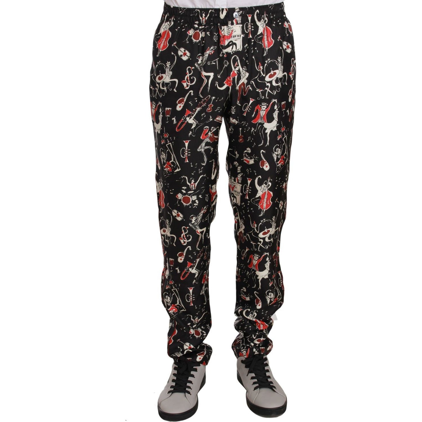 Dolce & Gabbana | Red Musical Instrument Print Sleepwear Pants | McRichard Designer Brands
