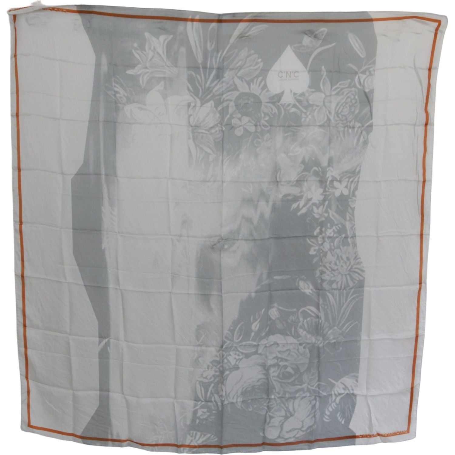 Costume National | Gray Orange Silk Floral Foulard Wrap Scarf | McRichard Designer Brands