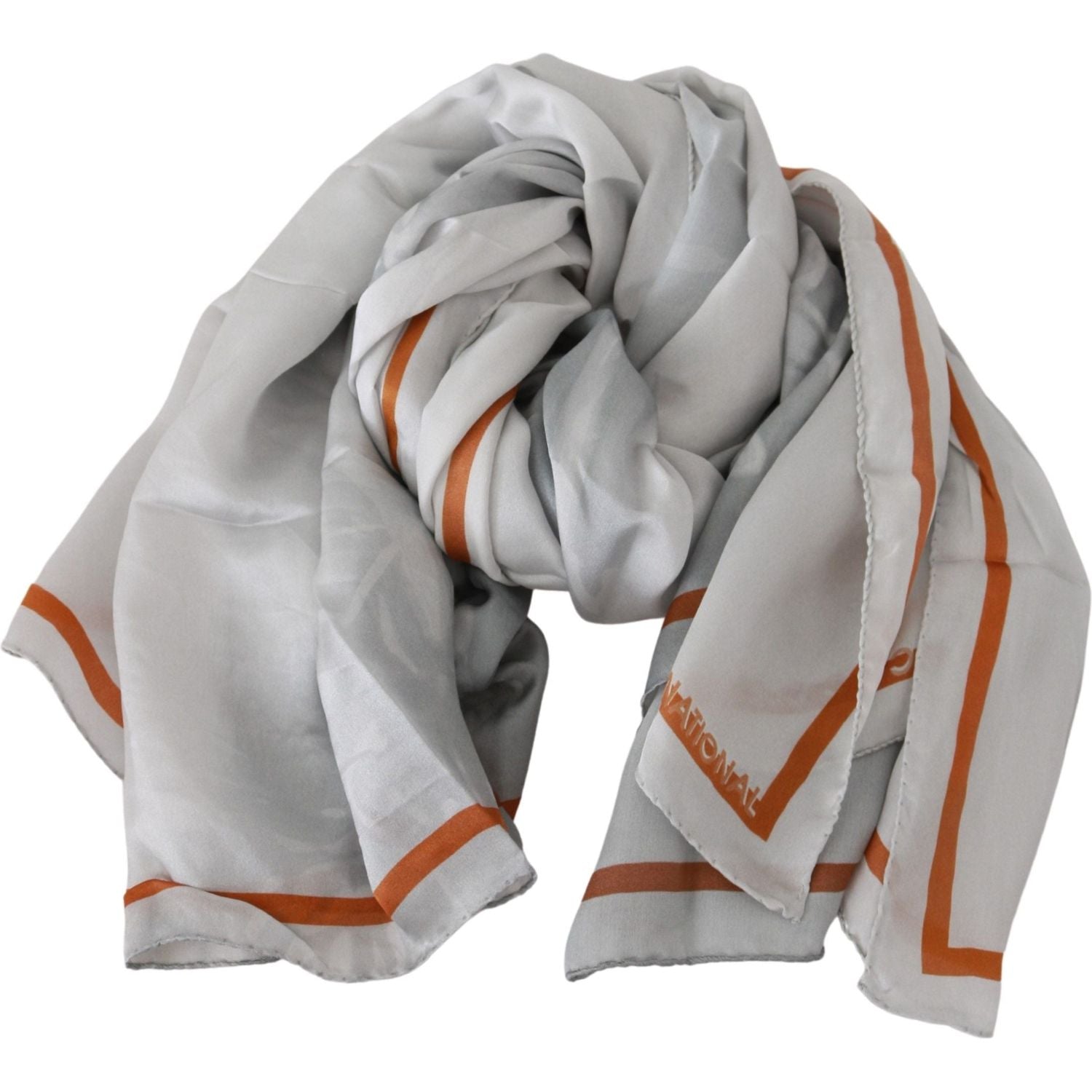 Costume National | Gray Orange Silk Floral Foulard Wrap Scarf | McRichard Designer Brands