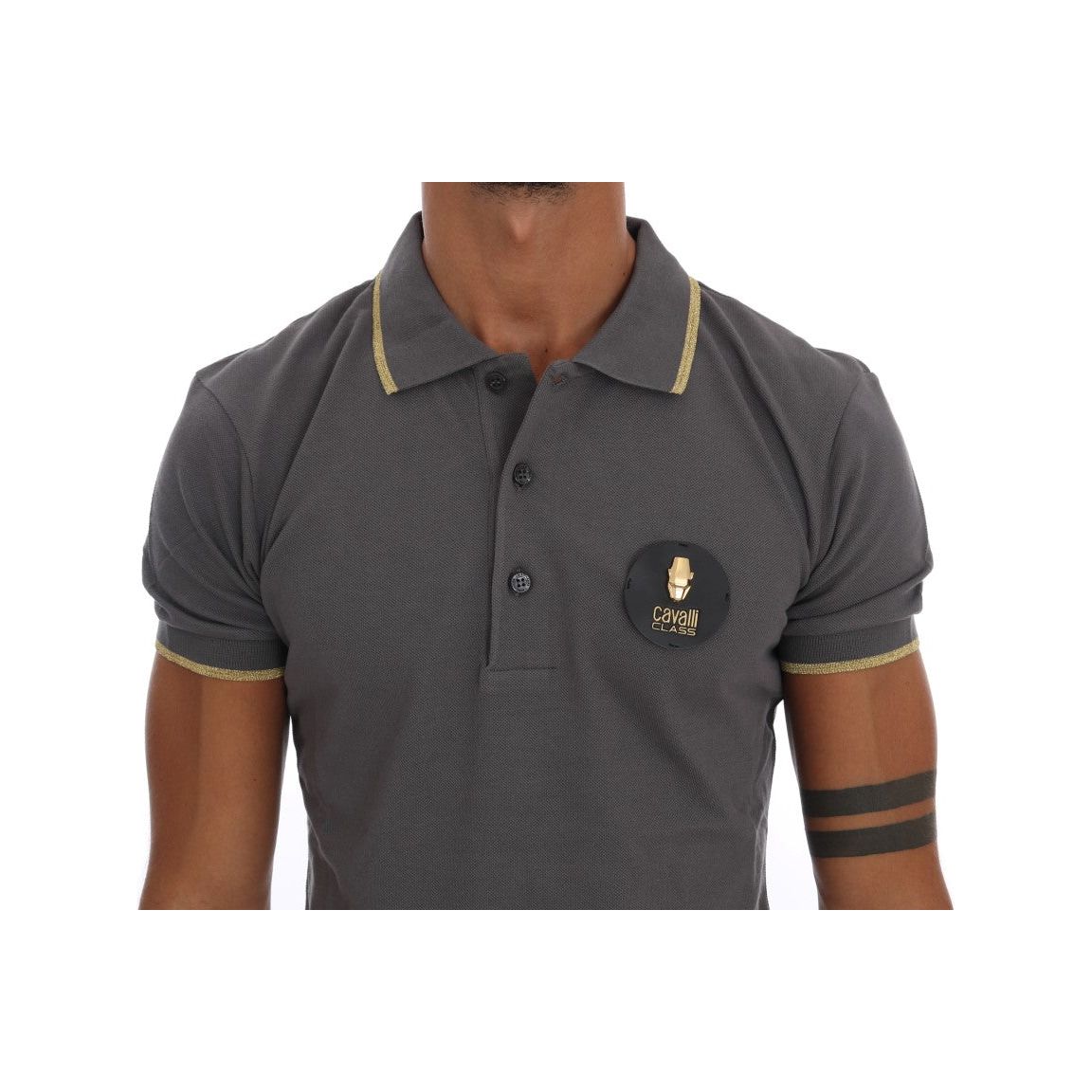 Roberto Cavalli | Gray Collared Short Sleeve T-shirt | McRichard Designer Brands