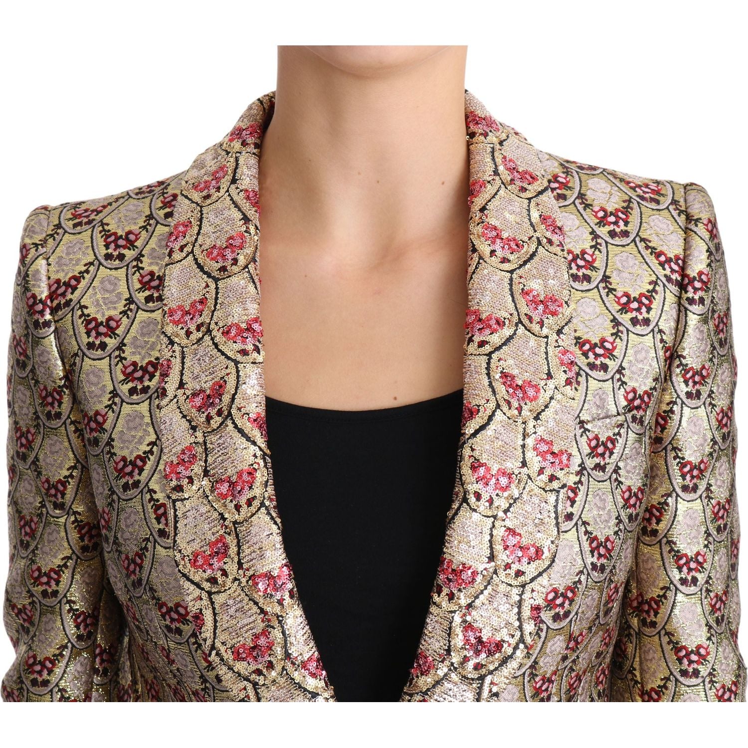Dolce & Gabbana | Gold Floral Sequined Blazer Coat Jacket | McRichard Designer Brands