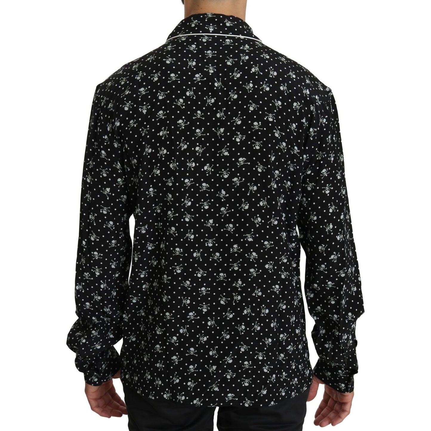 Dolce & Gabbana | Black Skull Print Silk Sleepwear Shirt | McRichard Designer Brands