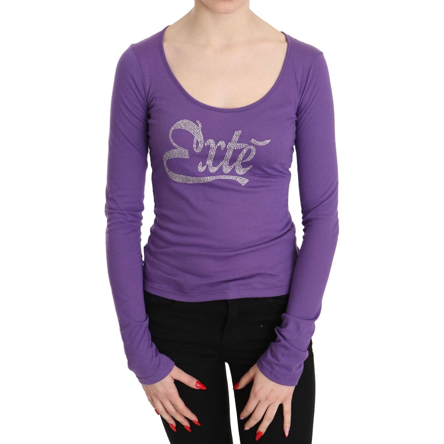 Exte | Purple Exte Crystal Embellished Long Sleeve Top Blouse | McRichard Designer Brands