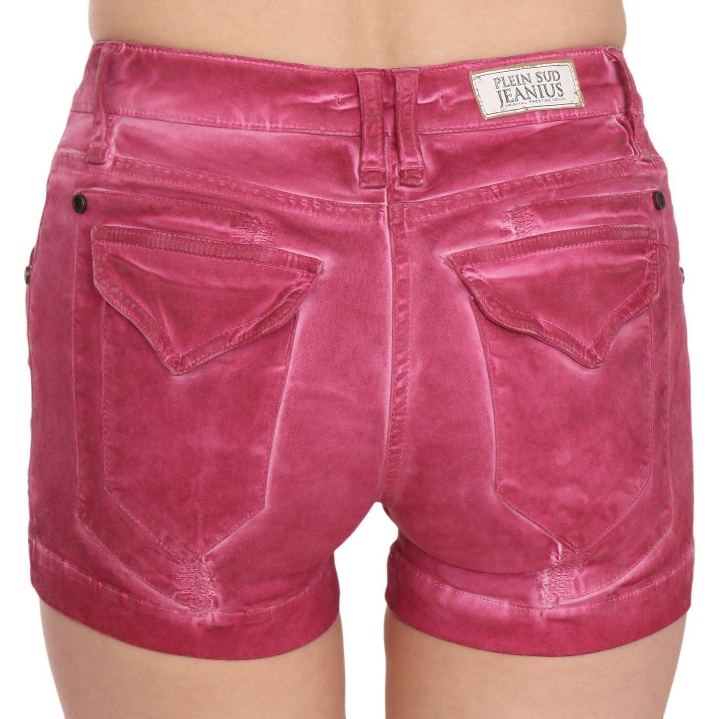 PLEIN SUD | Pink Mid Waist Cotton Mini Denim Shorts | McRichard Designer Brands