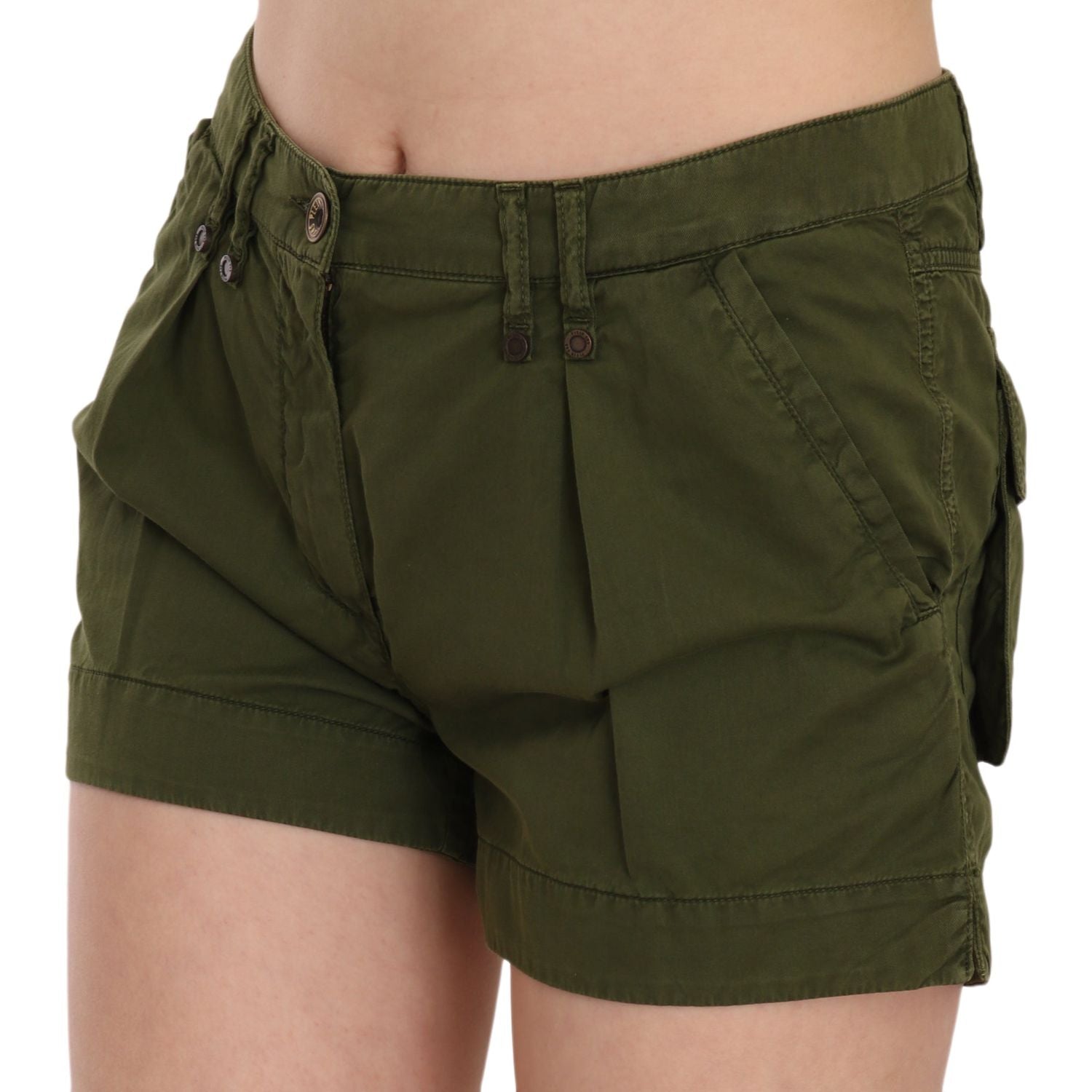 PLEIN SUD | Green Mid Waist 100% Cotton Mini Shorts | McRichard Designer Brands