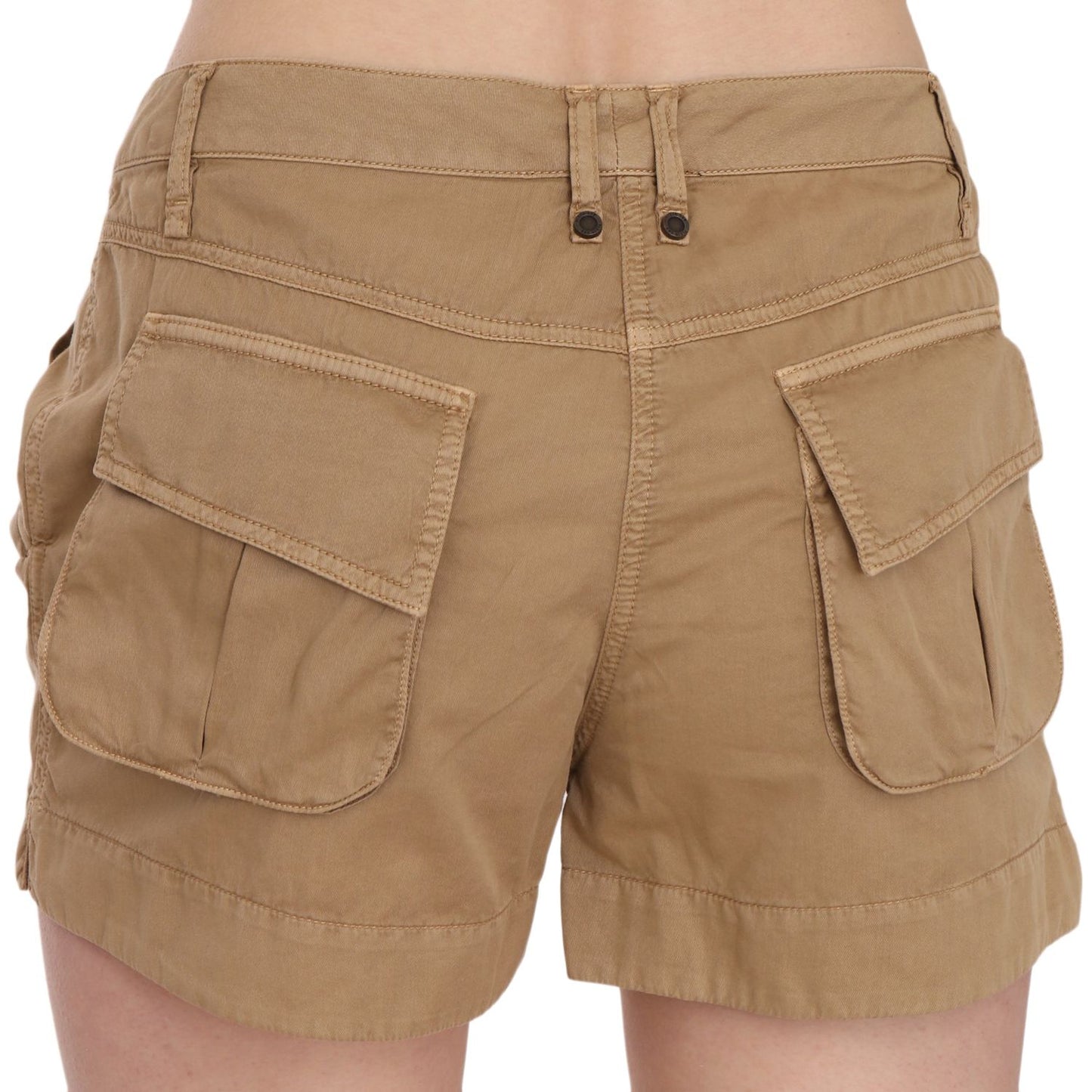 PLEIN SUD | Brown Mid Waist 100% Cotton Mini Shorts | McRichard Designer Brands
