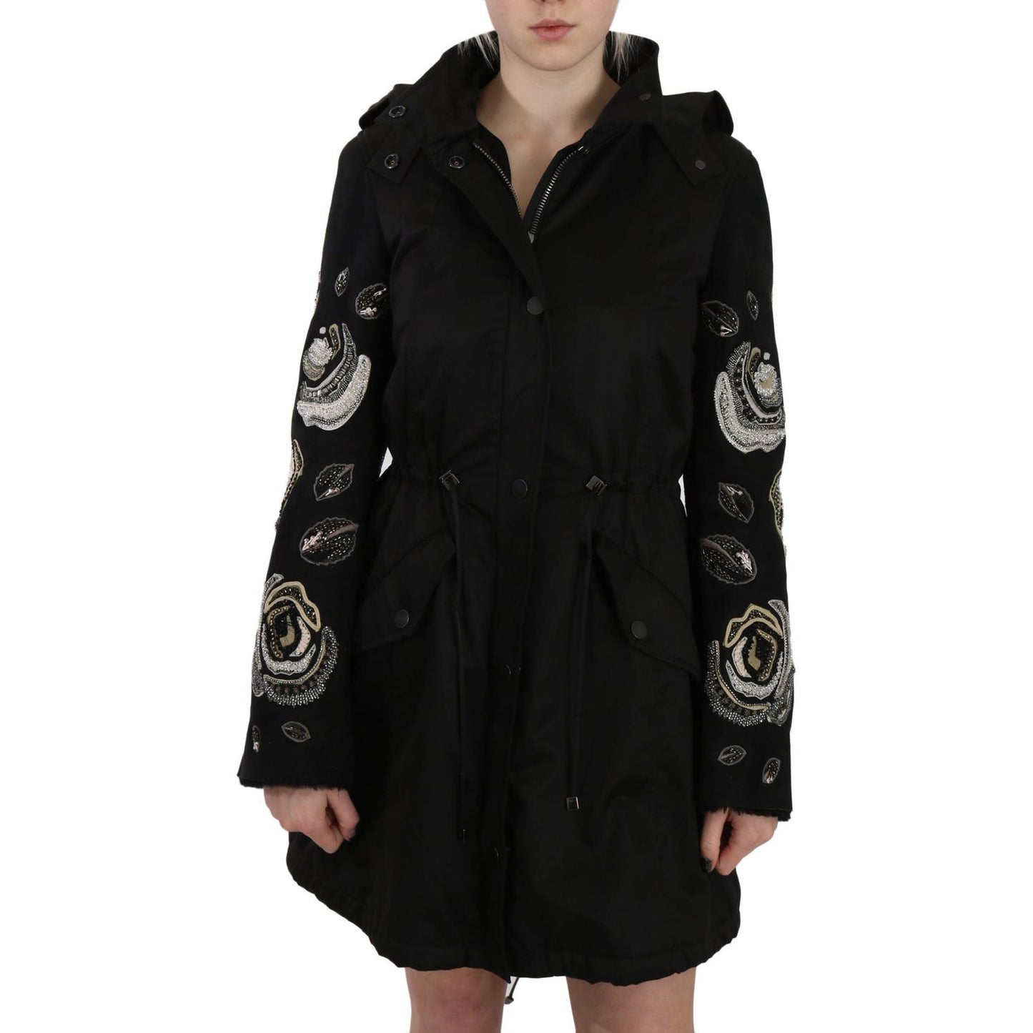 John Richmond | Floral Sequined Beaded Hooded Jacket Coat | McRichard Designer Brands
