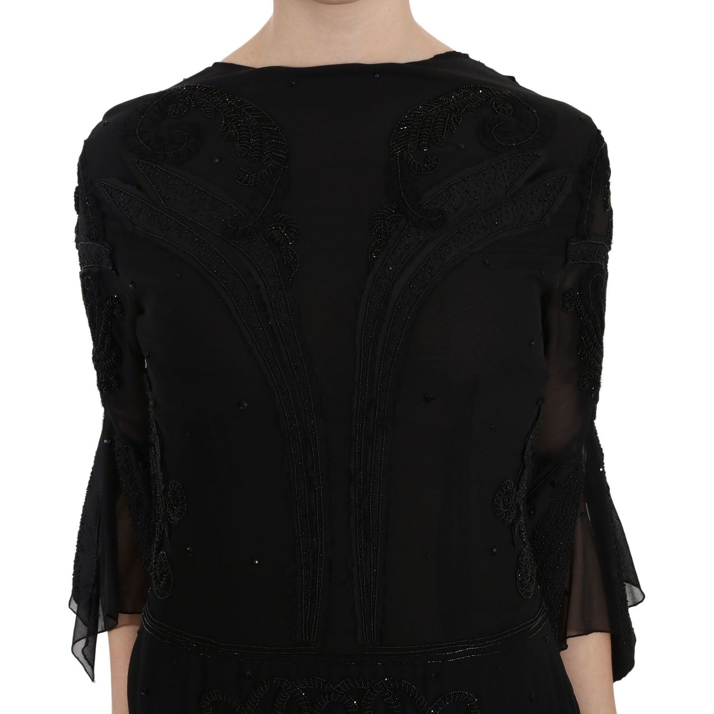 John Richmond | Black Sequined Silk Mini Shift Gown | McRichard Designer Brands