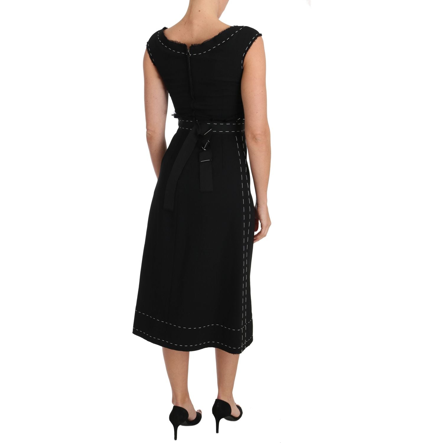 Dolce & Gabbana | Black Wool Stretch A-line Sheath Dress | McRichard Designer Brands