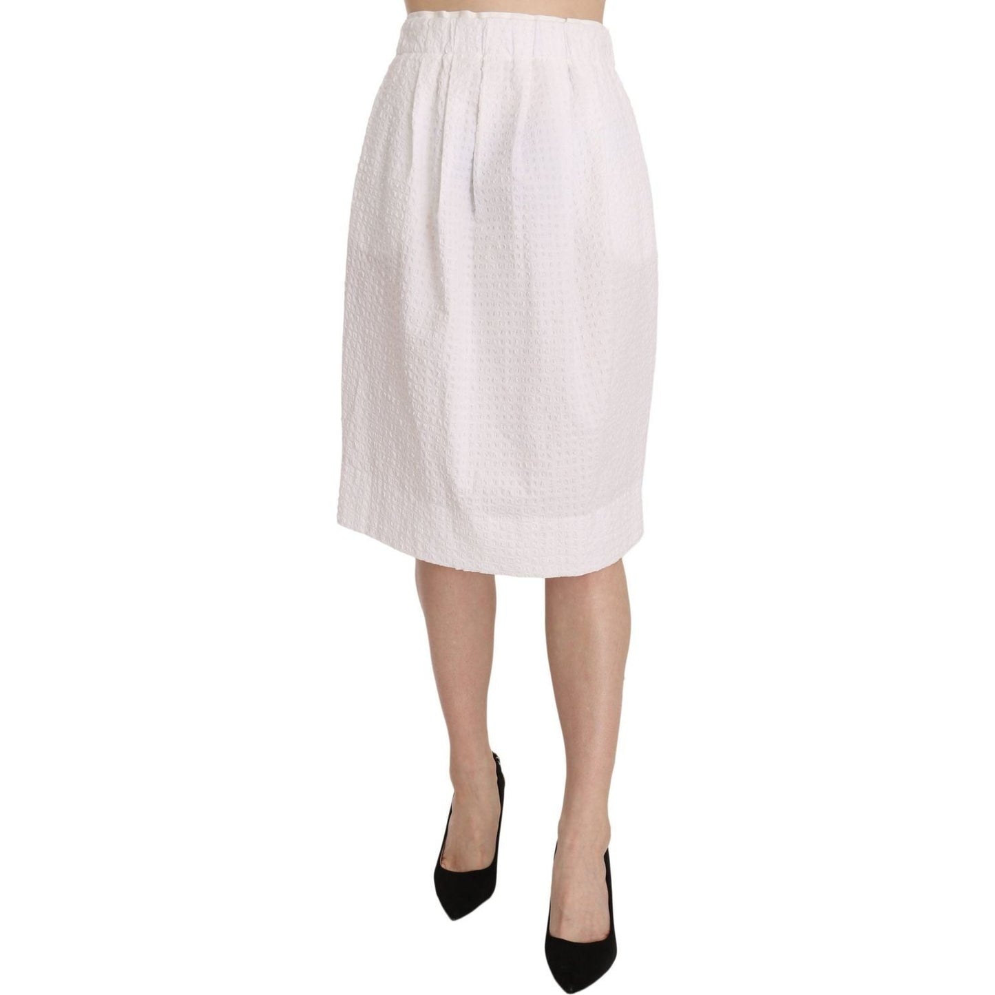 L'Autre Chose | White Jacquard Plain Weave Stretch Midi Skirt | McRichard Designer Brands