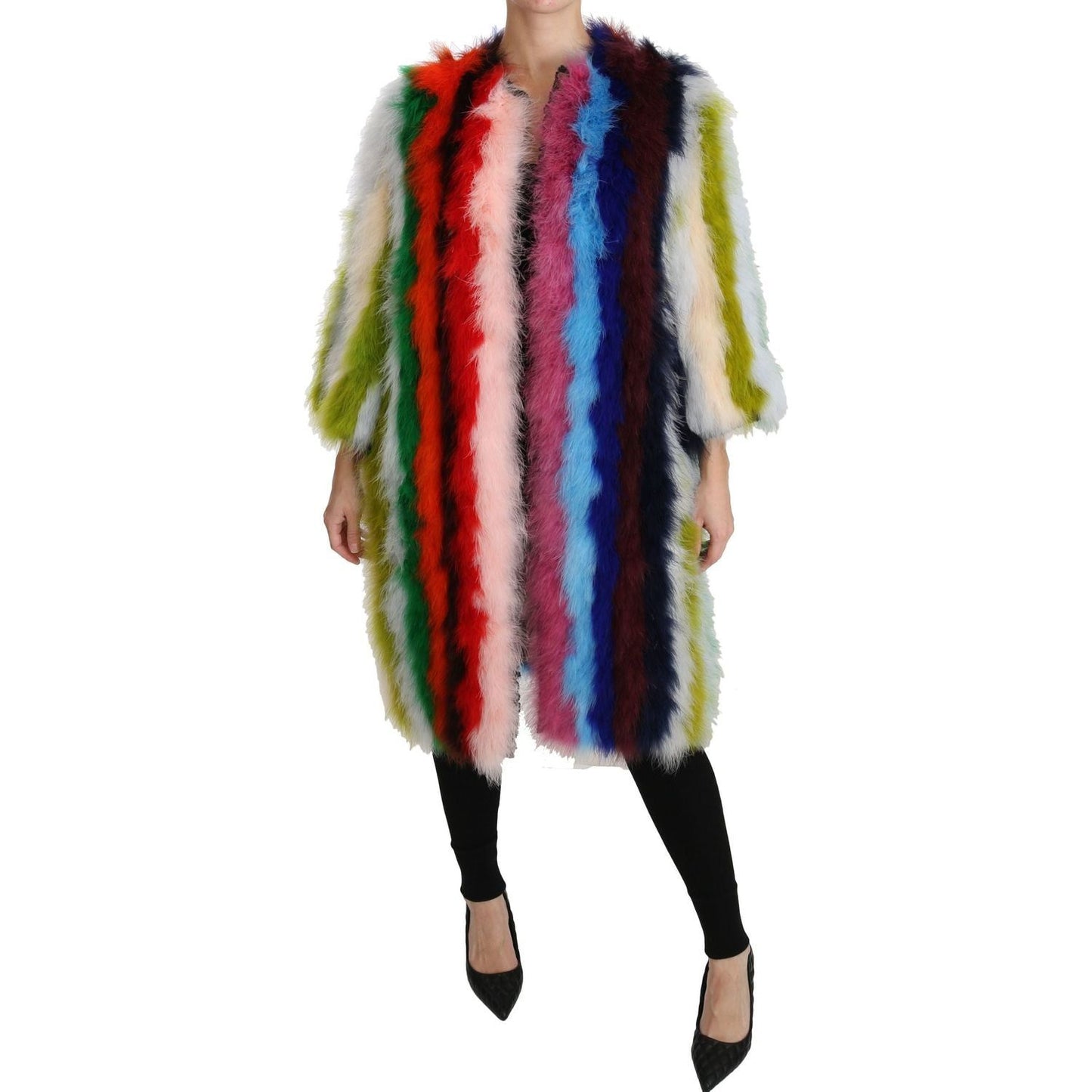  Dolce & Gabbana Multicolor Turkey Feather Cape Fur Coat McRichard Designer Brands