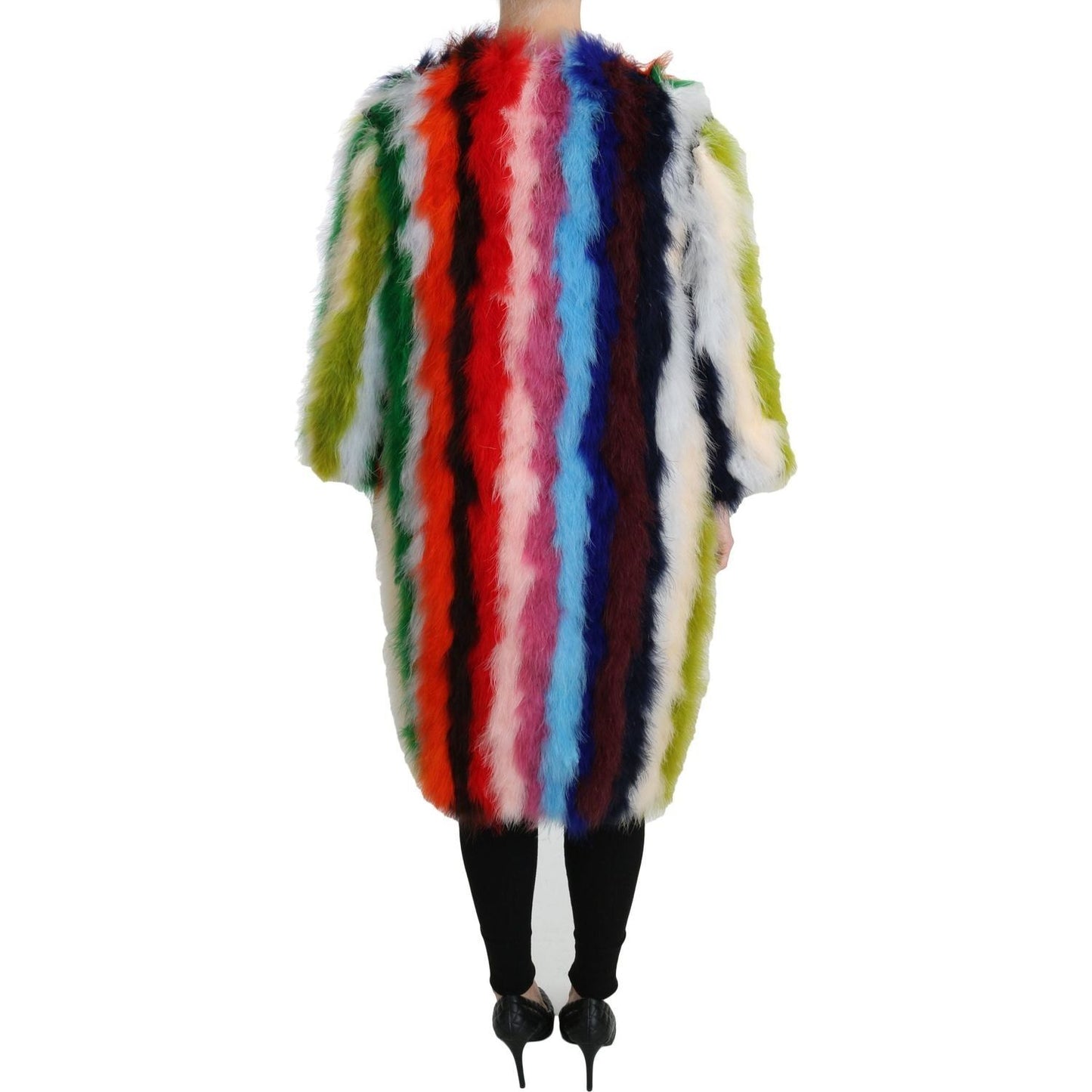  Dolce & Gabbana Multicolor Turkey Feather Cape Fur Coat McRichard Designer Brands