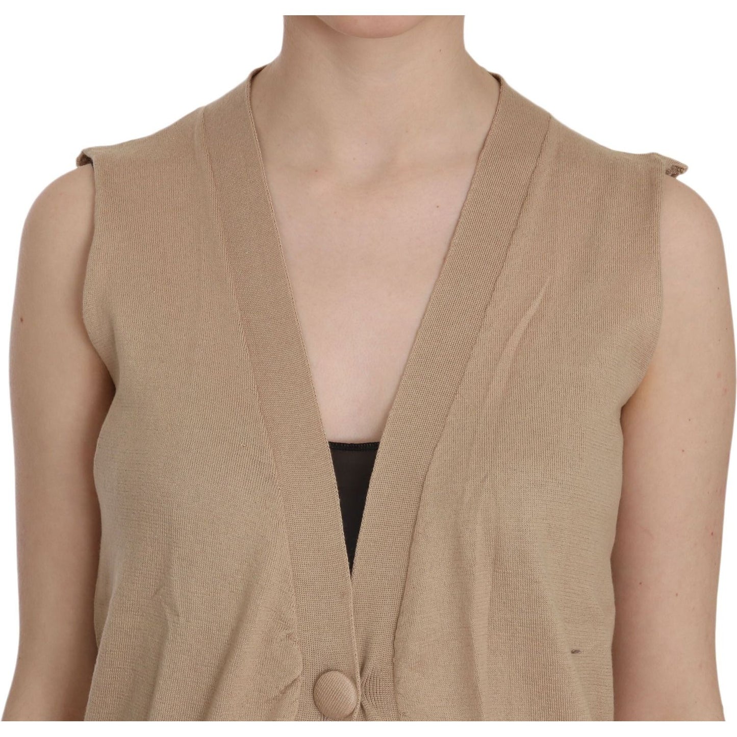 PINK MEMORIES | Brown 100% Cotton Sleeveless Cardigan Top Vest | McRichard Designer Brands