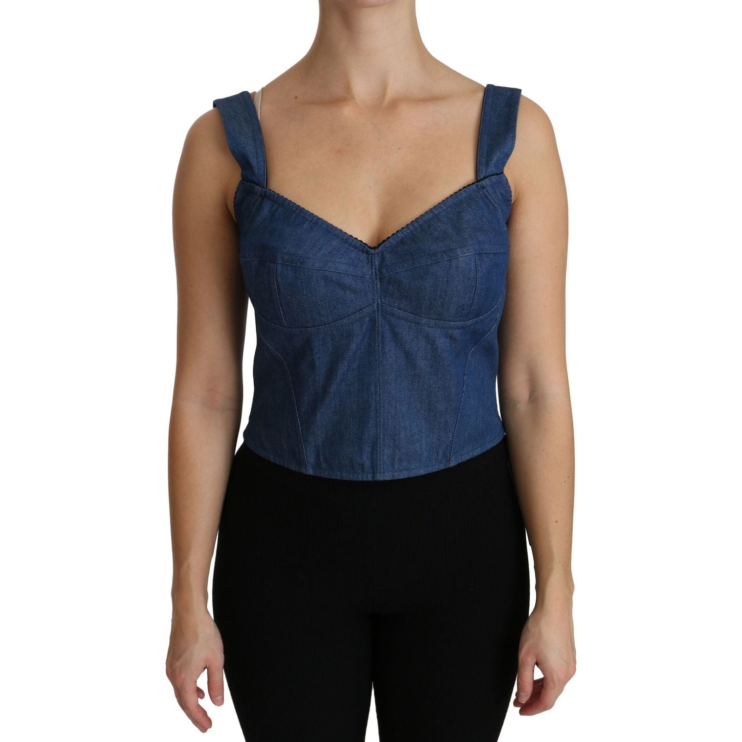Dolce & Gabbana | Blue Sleeveless Bustier Blouse Cotton Top | McRichard Designer Brands