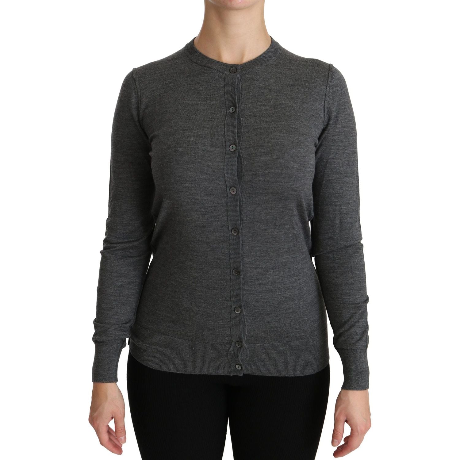 Dolce & Gabbana | Gray Long Sleeve Cardigan Sweater Wool  Top | McRichard Designer Brands