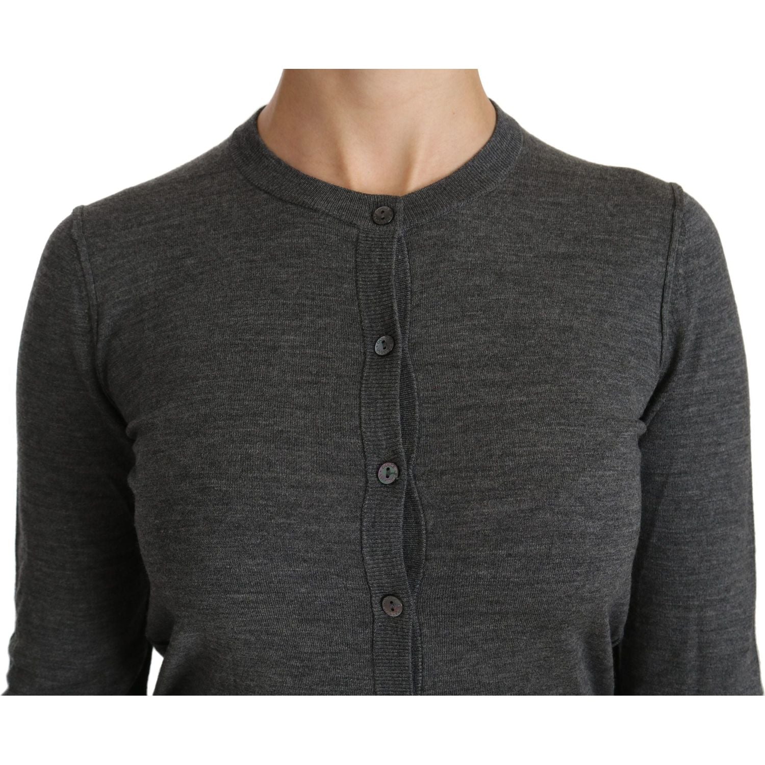 Dolce & Gabbana | Gray Long Sleeve Cardigan Sweater Wool  Top | McRichard Designer Brands