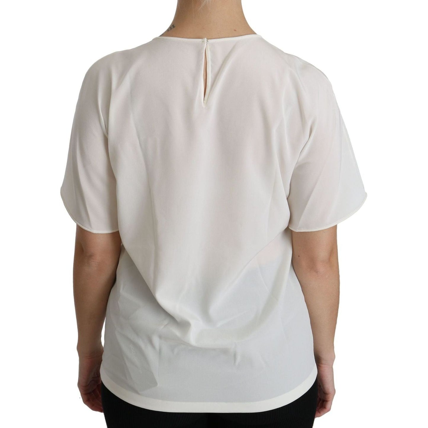 Dolce & Gabbana | White #dgfamily Patch Short Sleeve Blouse Top | McRichard Designer Brands