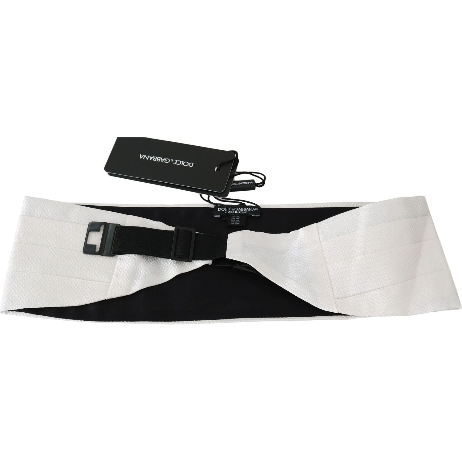 Dolce & Gabbana | White Men Waist Belt 100% Silk Cummerbund | McRichard Designer Brands