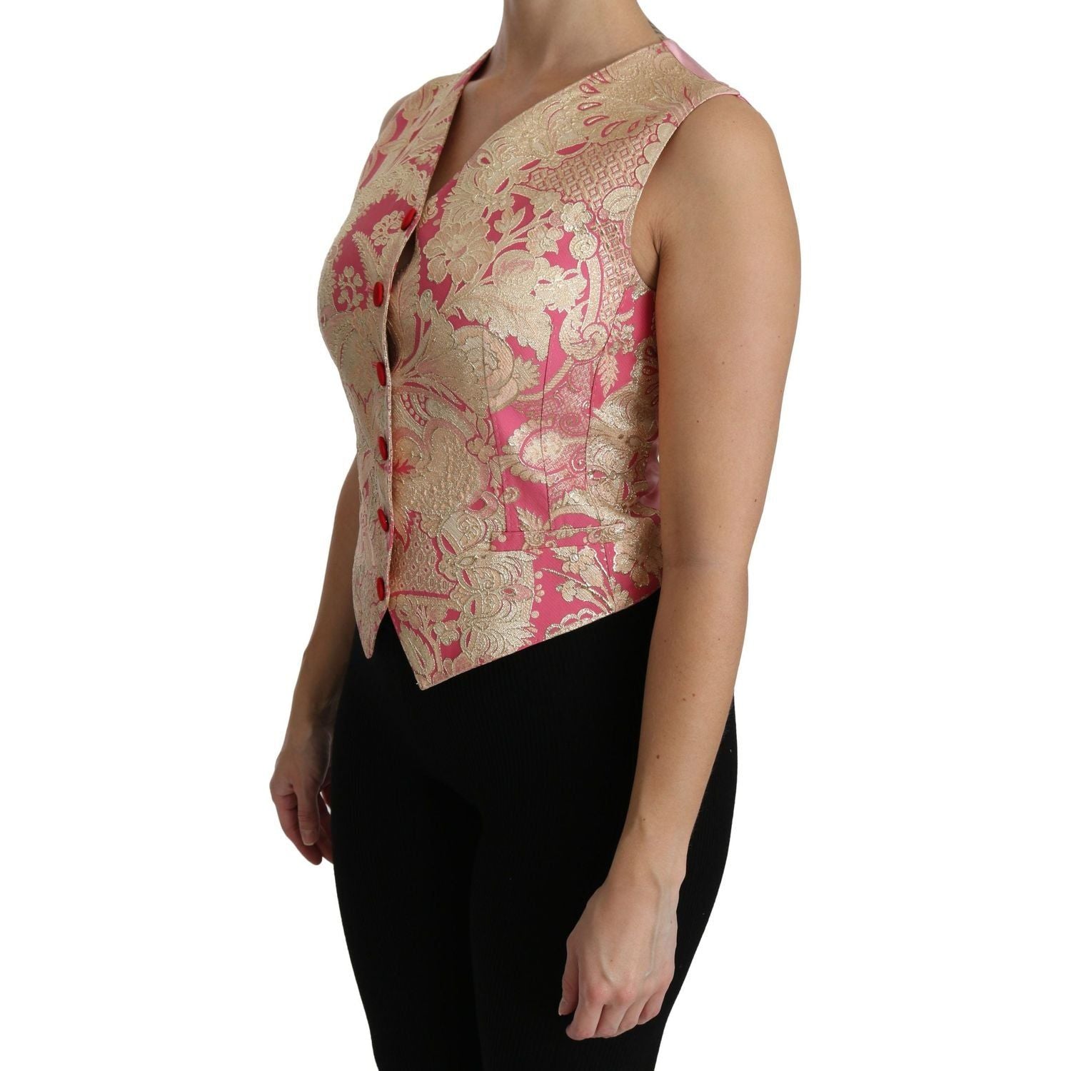 Dolce & Gabbana | Pink Gold Brocade Waistcoat Vest Blouse Top | McRichard Designer Brands