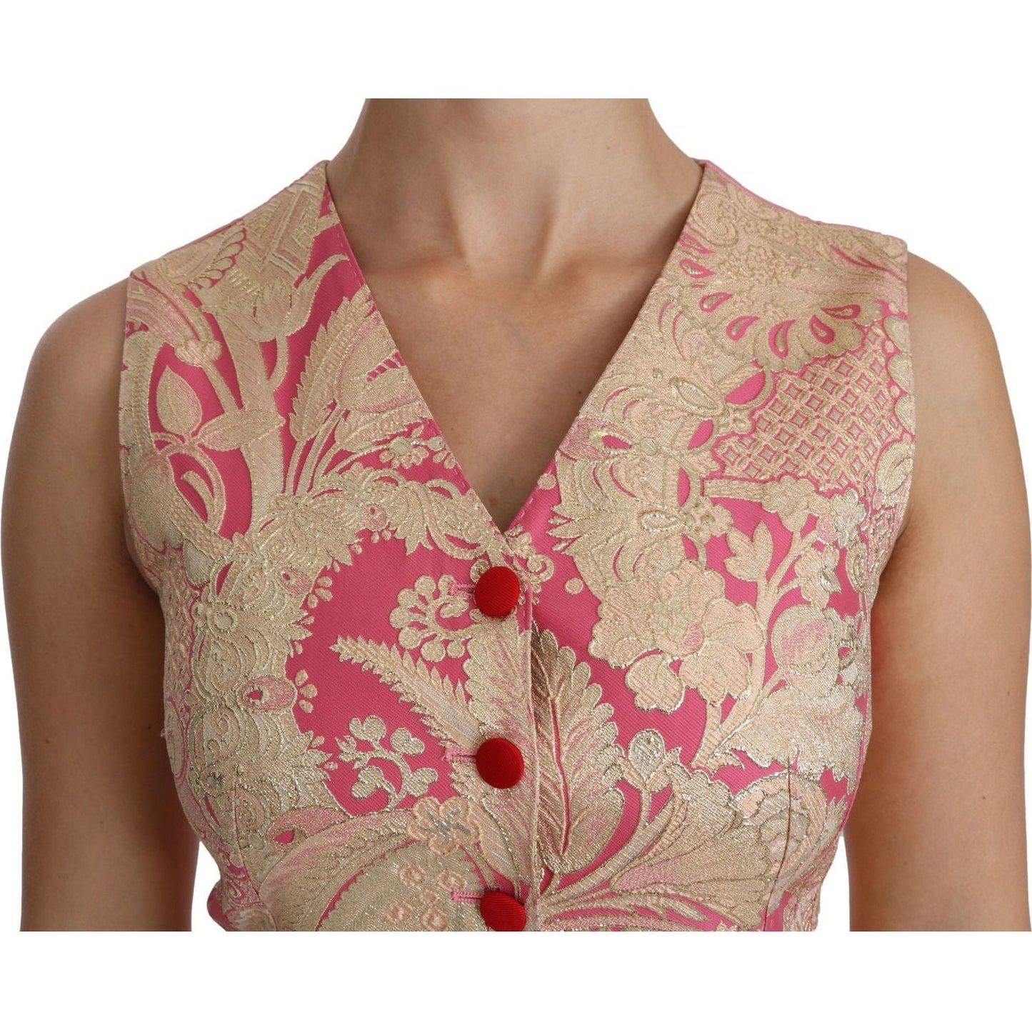 Dolce & Gabbana | Pink Gold Brocade Waistcoat Vest Blouse Top | McRichard Designer Brands
