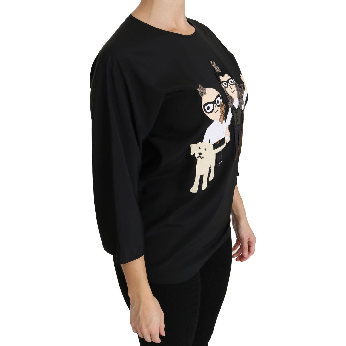 Dolce & Gabbana | Black #dgfamily Top T-shirt Silk Blouse | McRichard Designer Brands
