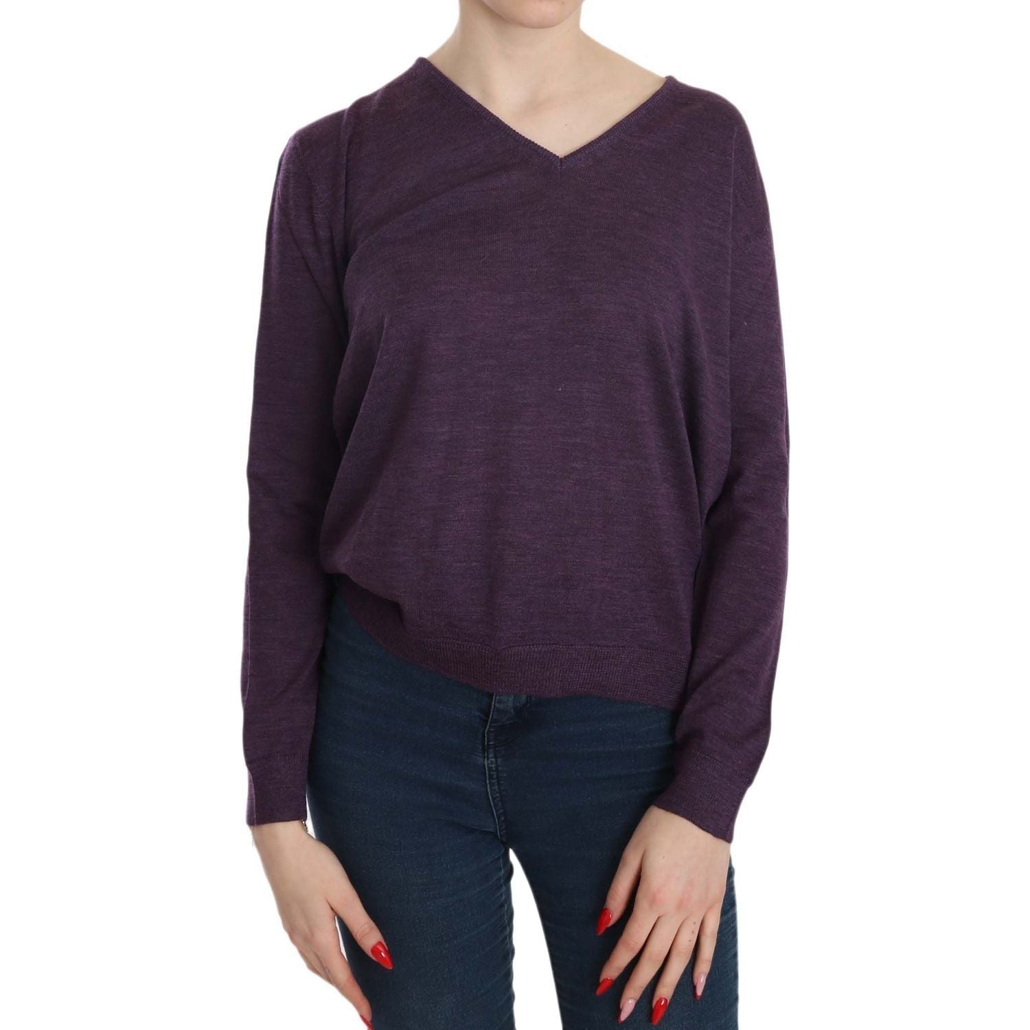 BYBLOS | Purple V-neck Long Sleeve Pullover Top | McRichard Designer Brands