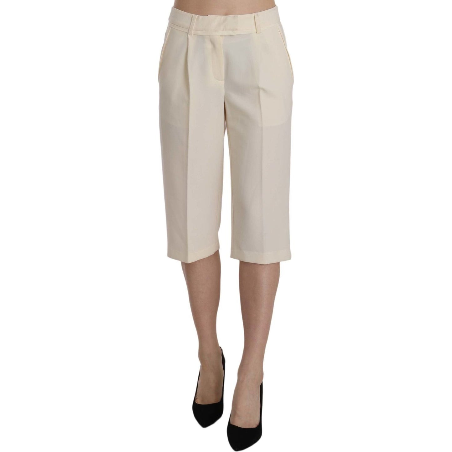 Silvian Heach | Cream Mid Waist Cotton Straight Cropped Pants | McRichard Designer Brands