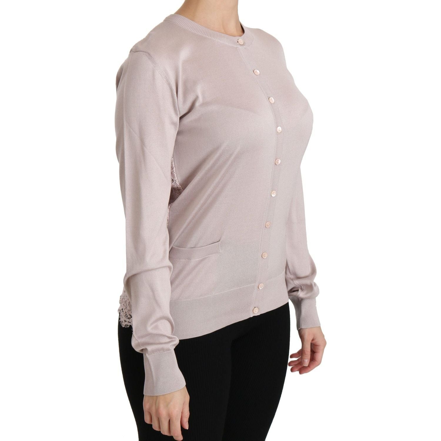 Dolce & Gabbana | Silk Pink Long Sleeve Lace Top Sweater | McRichard Designer Brands