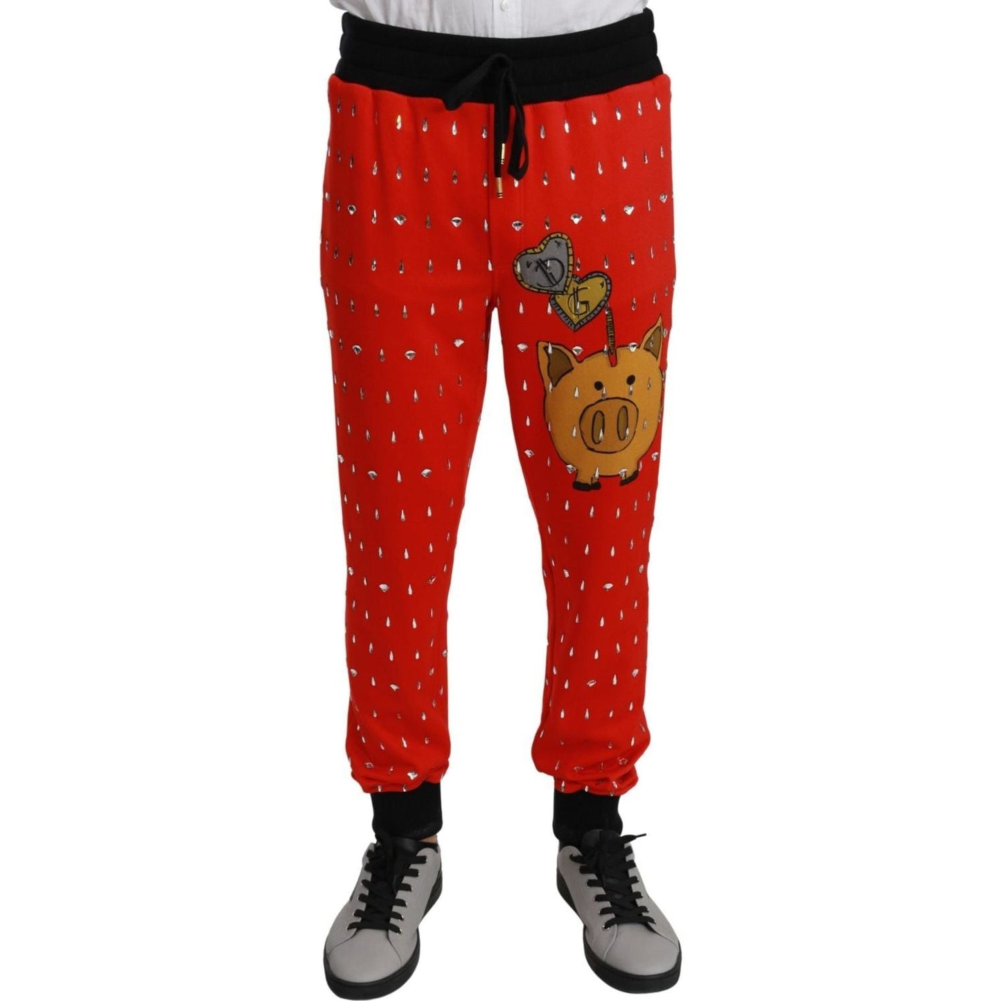 Dolce & Gabbana | Red Piggy Bank Cotton Crystal Trousers Pants | McRichard Designer Brands